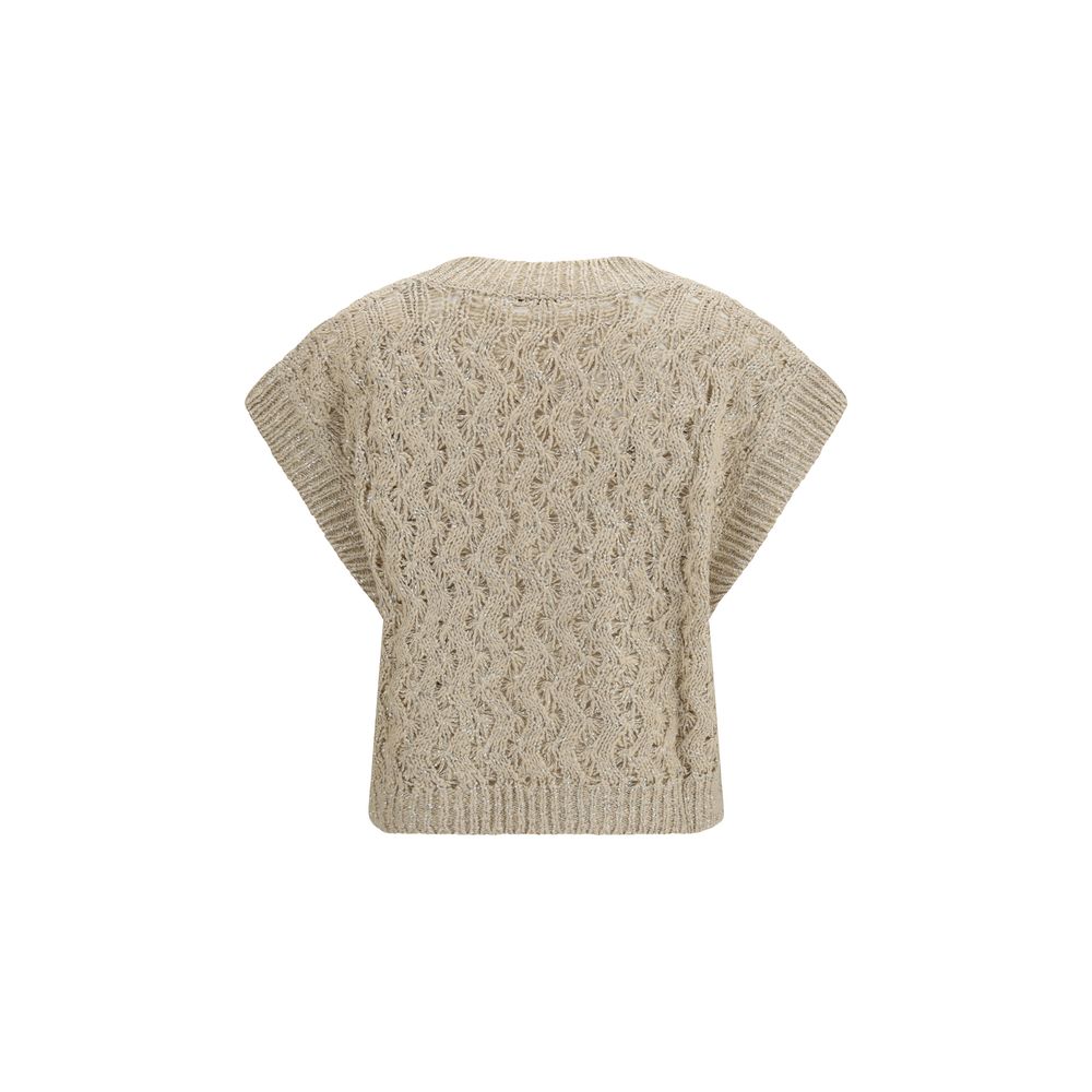 Brunello Cucinelli Beige Silk Sleeveles Sweater Brunello Cucinelli