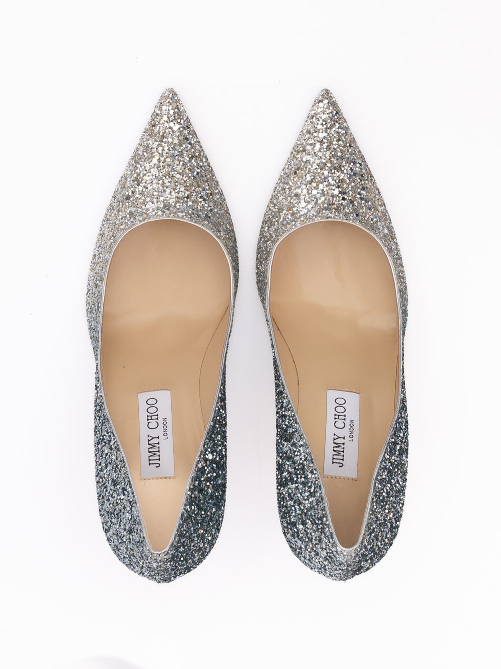 Jimmy Choo Silver Coarse Glitter Degrade Agnes Pumps Jimmy Choo
