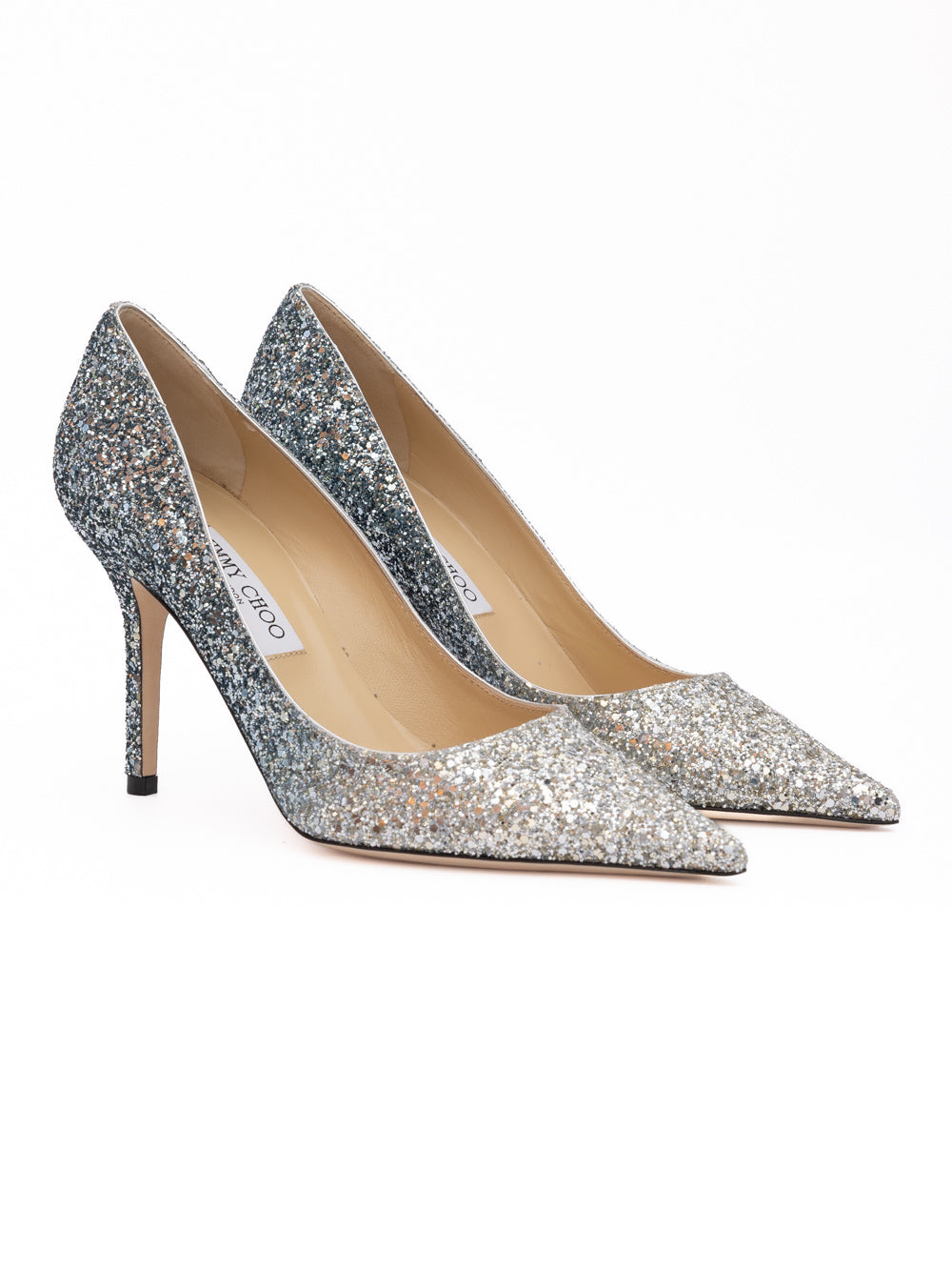 Jimmy Choo Silver Coarse Glitter Degrade Agnes Pumps Jimmy Choo