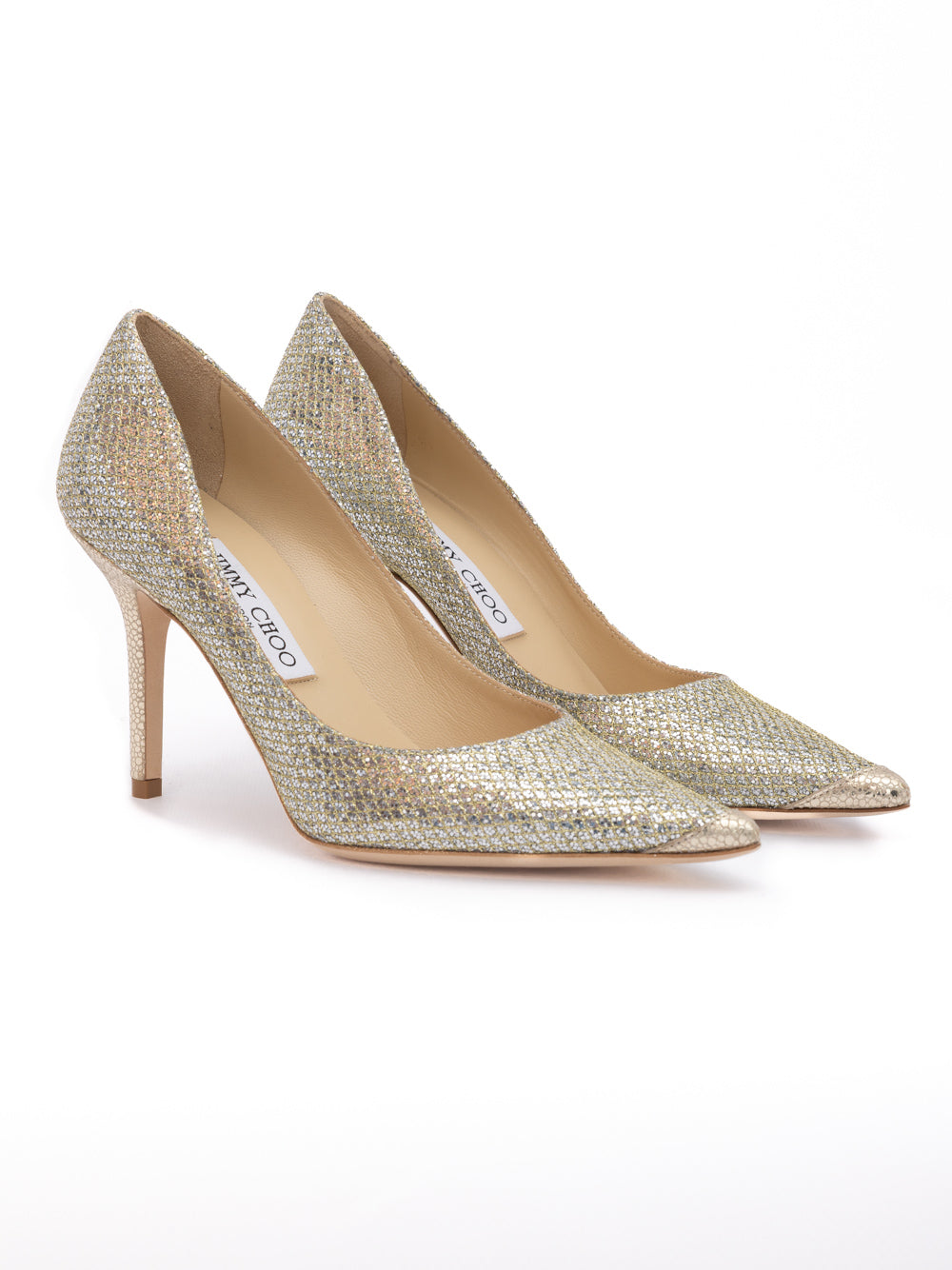 Jimmy Choo Gold Glitter Fabric Agnes Pumps Jimmy Choo