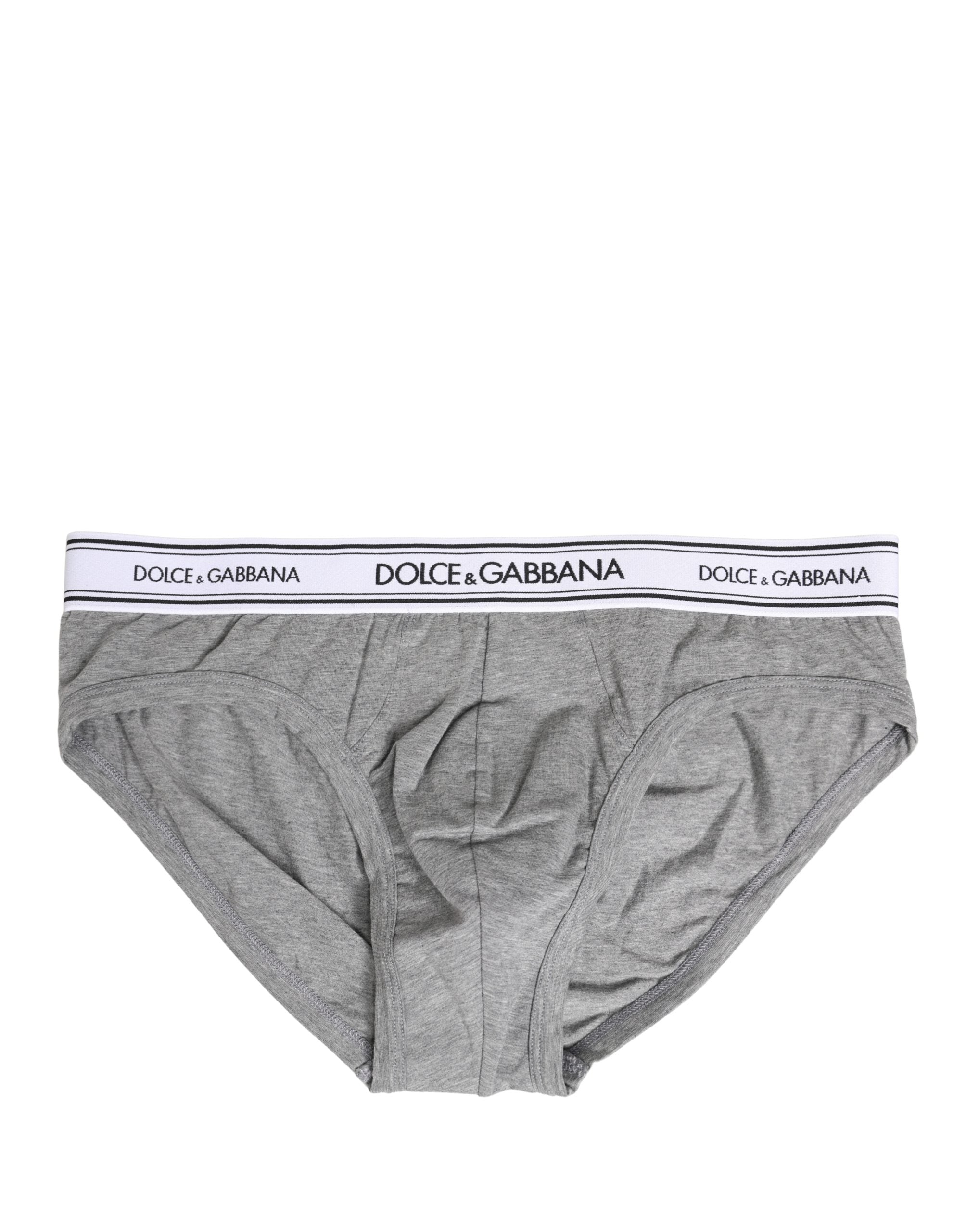 Dolce & Gabbana Gray Logo Waistband Men Midi Brief Underwear Dolce & Gabbana