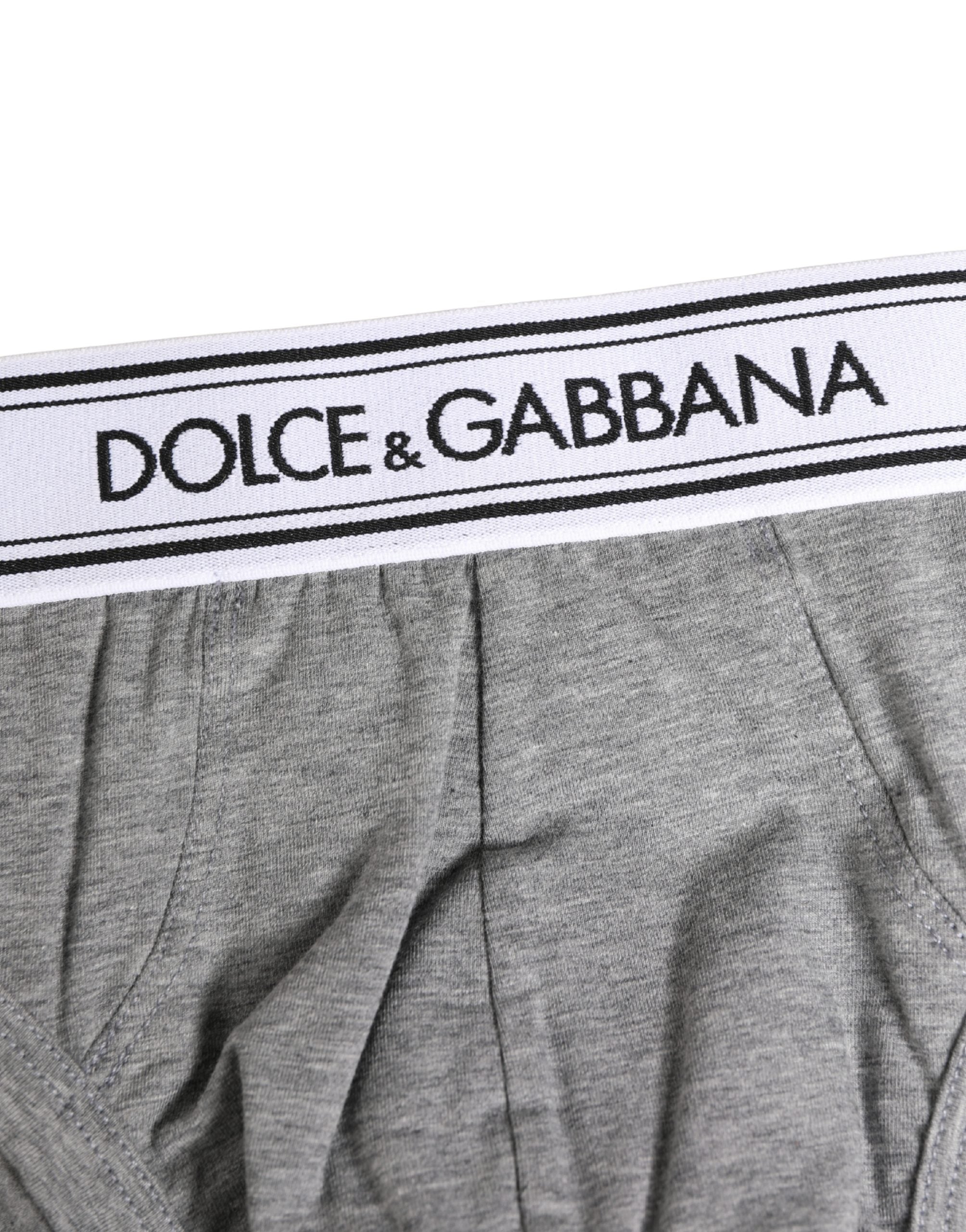 Dolce & Gabbana Gray Logo Waistband Men Midi Brief Underwear Dolce & Gabbana