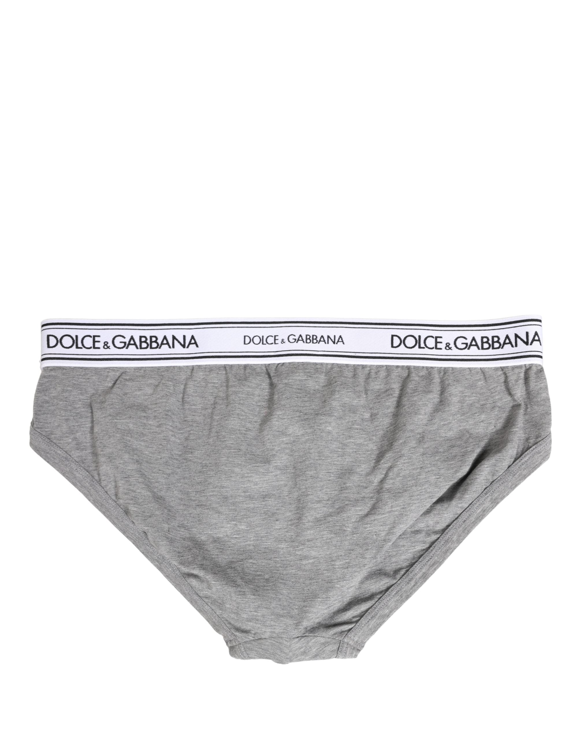 Dolce & Gabbana Gray Logo Waistband Men Midi Brief Underwear Dolce & Gabbana
