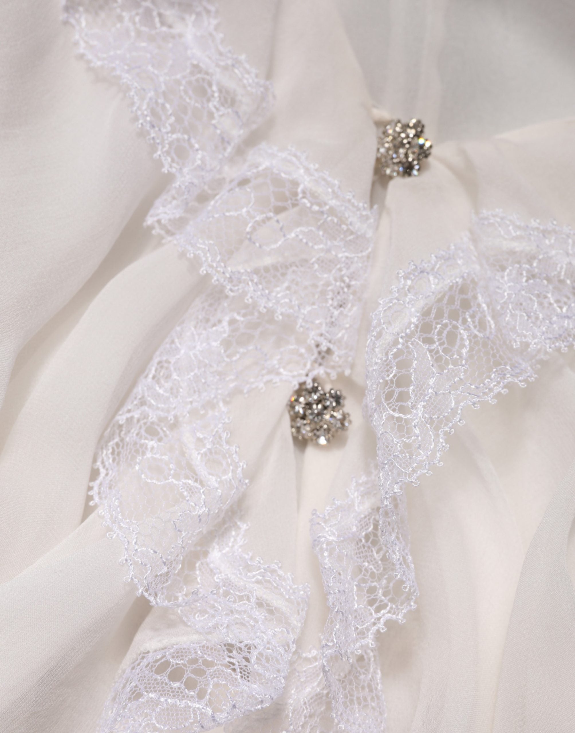 Dolce & Gabbana White LongSleeve Lace Trim Ruffled Blouse Top Dolce & Gabbana