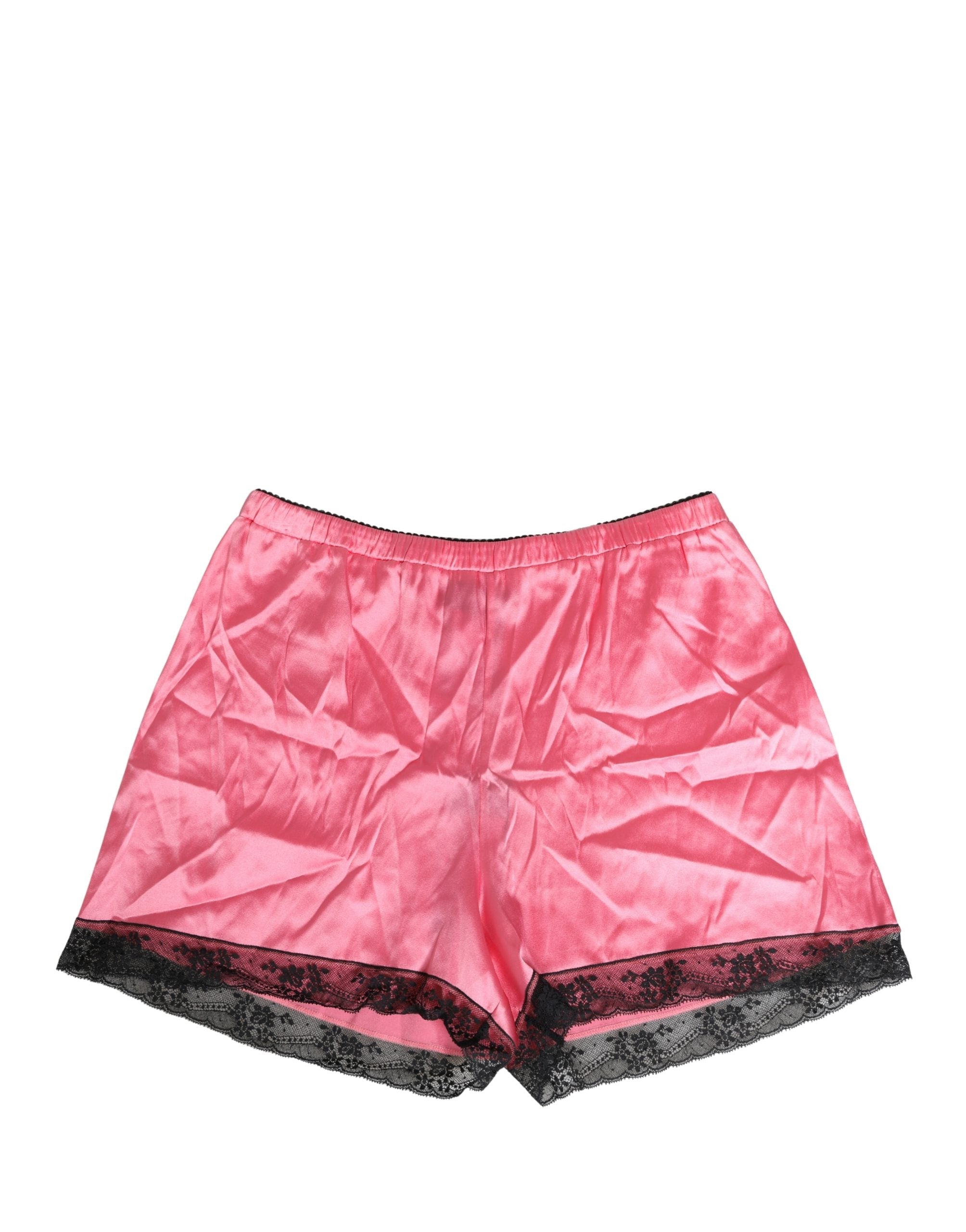 Dolce & Gabbana Pink Silk Satin Lace Trim Pajama Shorts Sleepwear Dolce & Gabbana