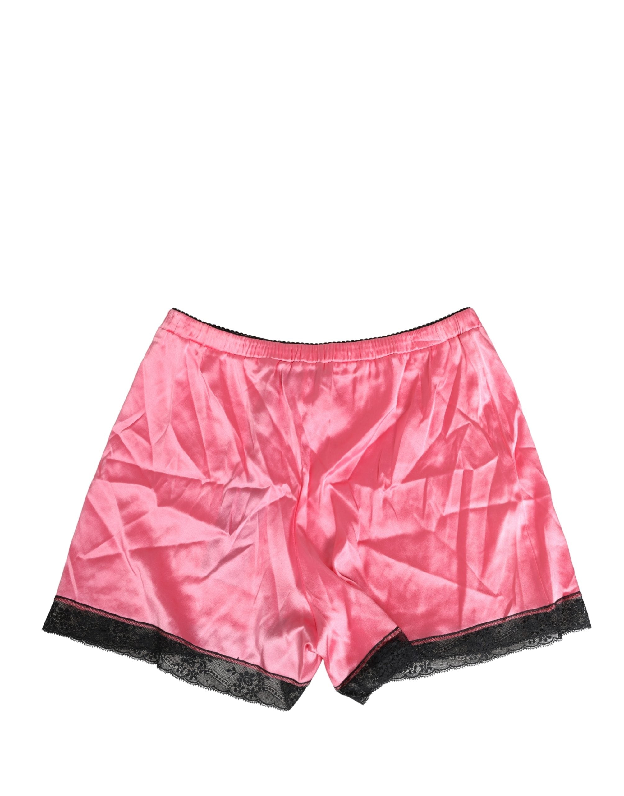 Dolce & Gabbana Pink Silk Satin Lace Trim Pajama Shorts Sleepwear Dolce & Gabbana