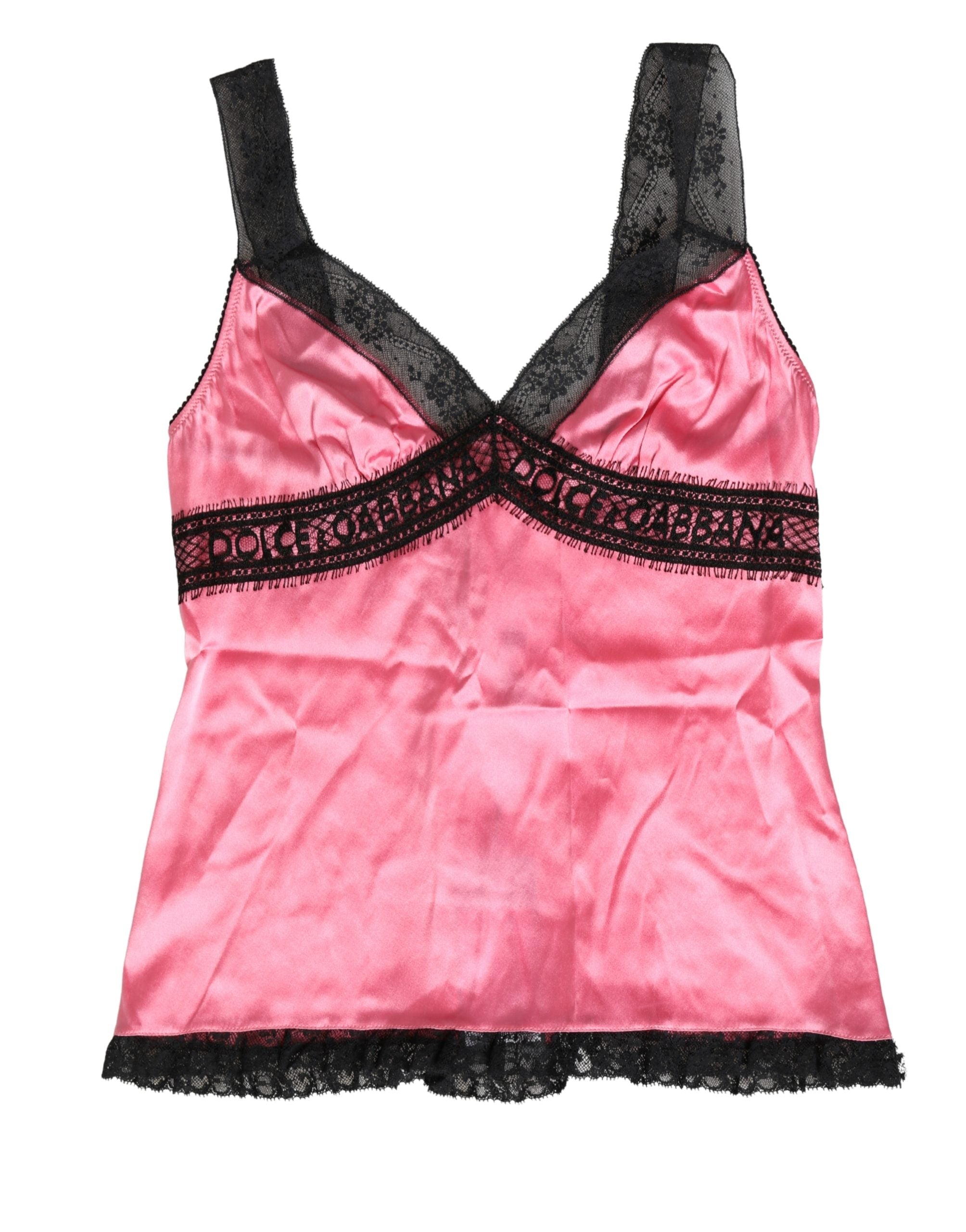 Dolce & Gabbana Pink Silk Satin Lace Trim Lingerie Top Sleepwear Dolce & Gabbana