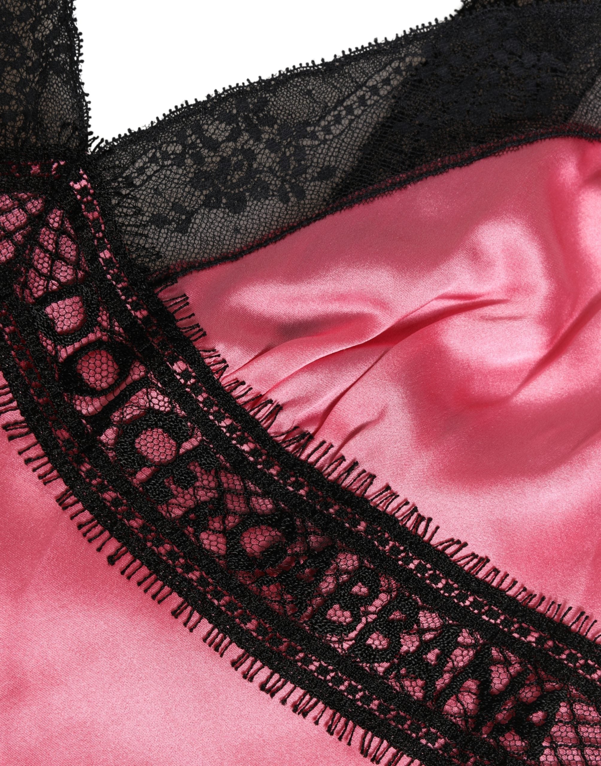 Dolce & Gabbana Pink Silk Satin Lace Trim Lingerie Top Sleepwear Dolce & Gabbana