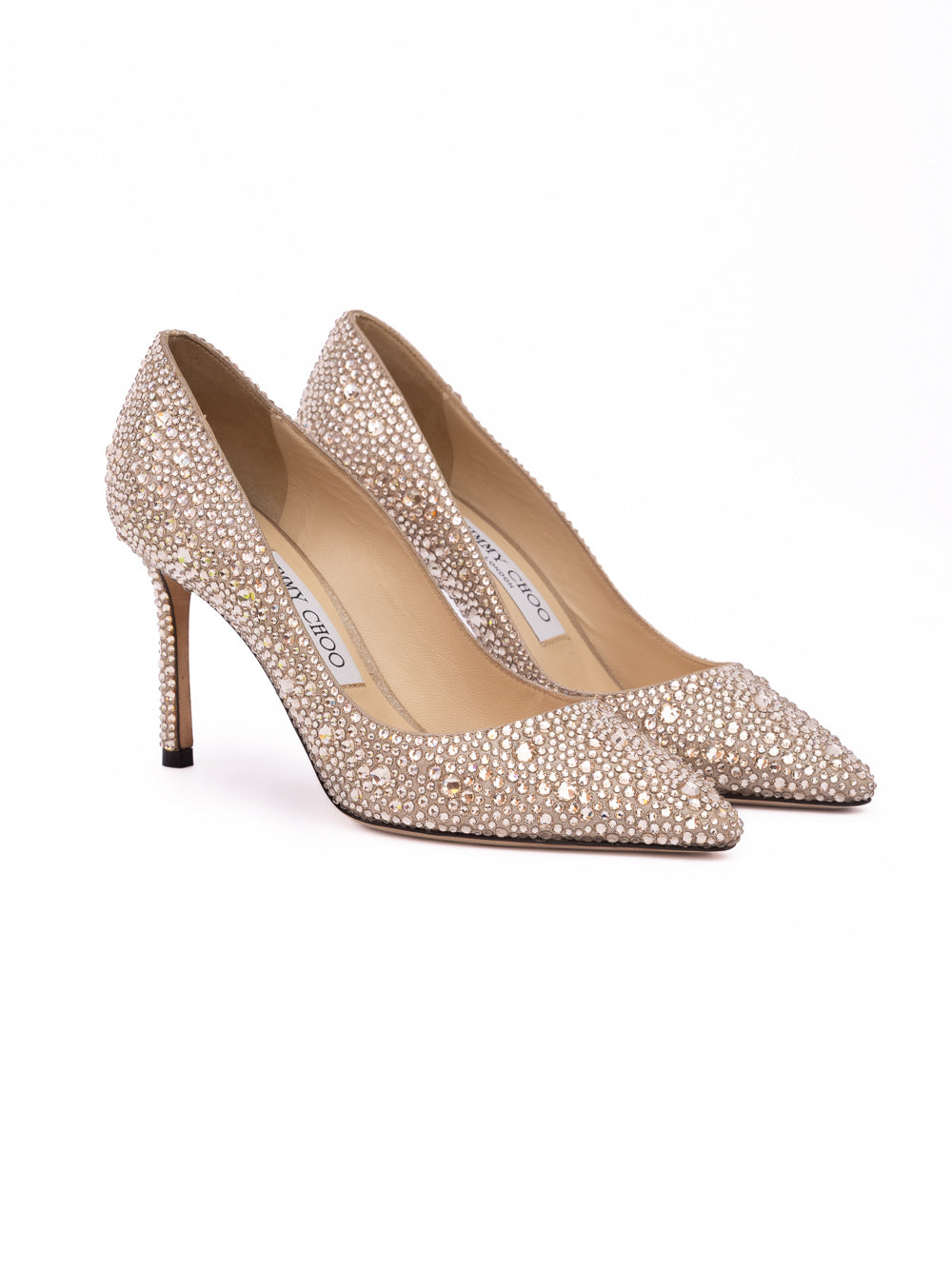 Jimmy Choo Honey Gold Shimmer Suede Crystals Romy 85 pumps Jimmy Choo