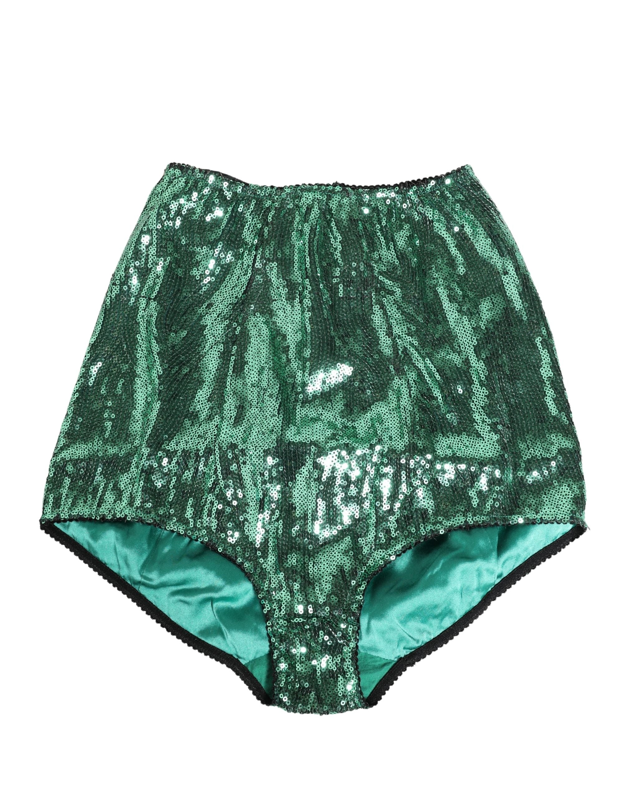 Dolce & Gabbana Green Sequin Nylon High Waist Girdle Underwear Dolce & Gabbana