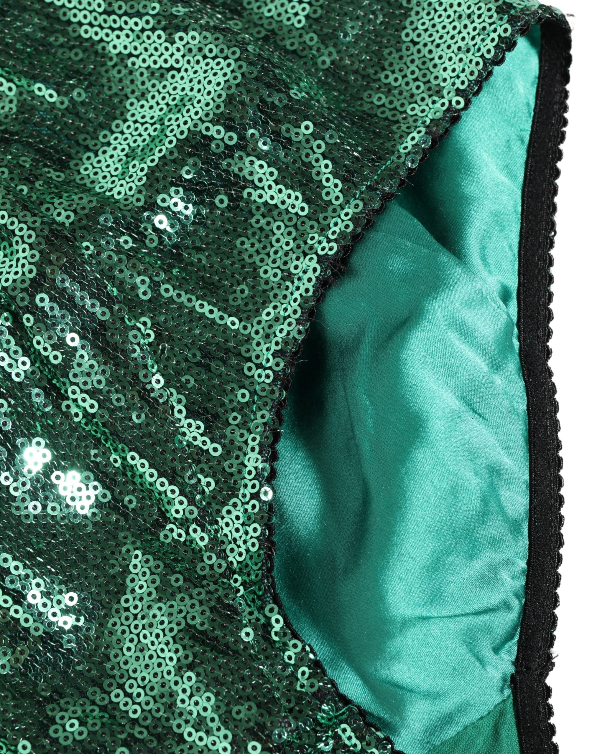 Dolce & Gabbana Green Sequin Nylon High Waist Girdle Underwear Dolce & Gabbana