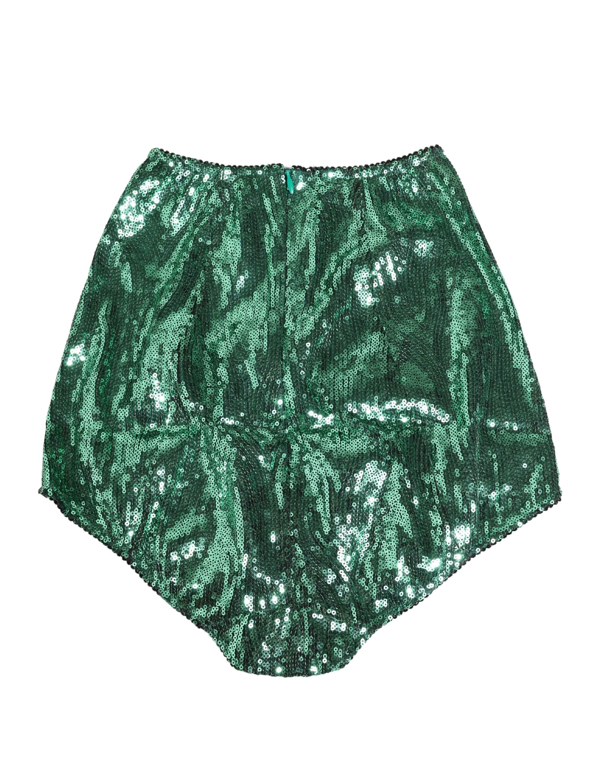 Dolce & Gabbana Green Sequin Nylon High Waist Girdle Underwear Dolce & Gabbana