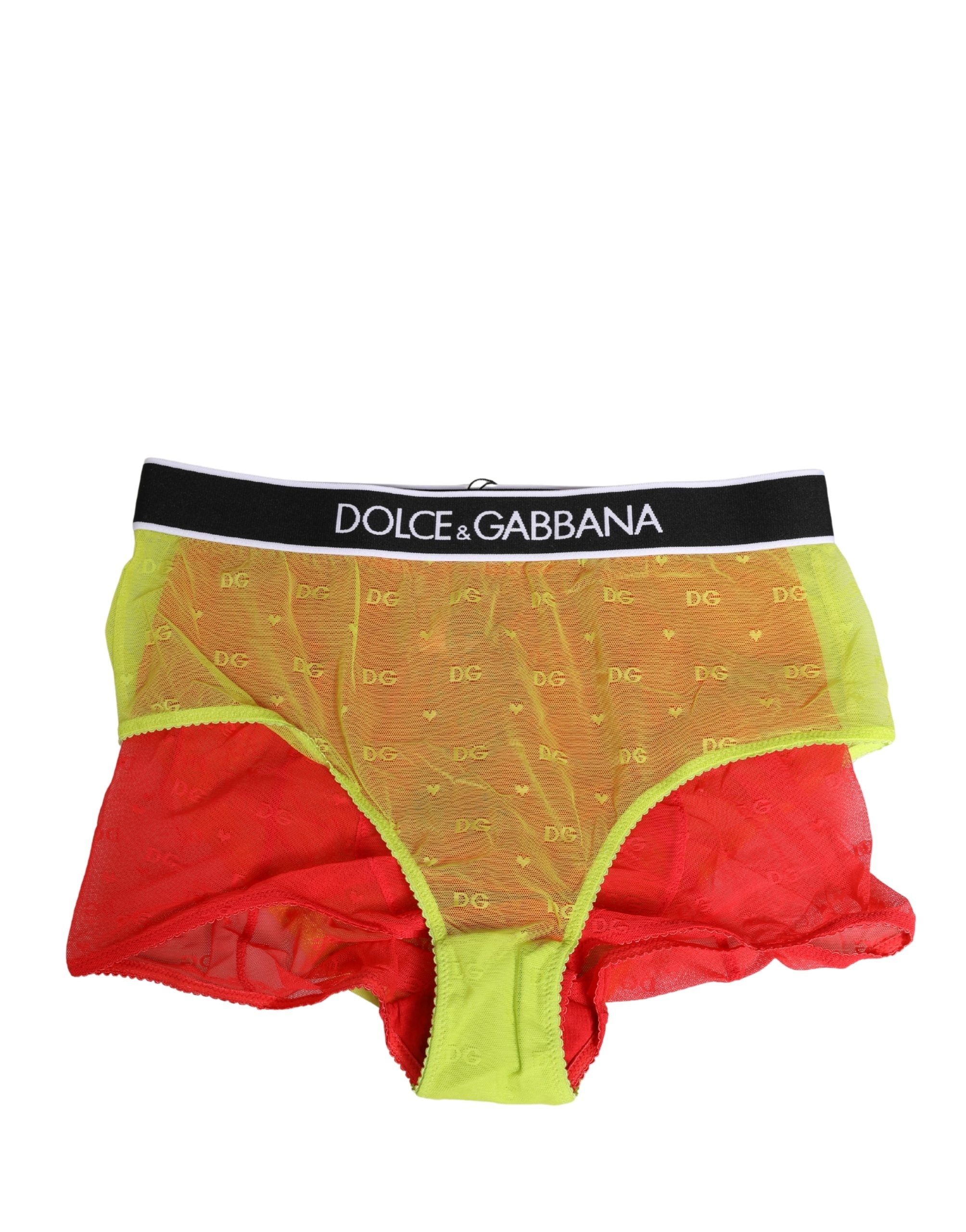 Dolce & Gabbana Red Yellow Tulle Mid Waist Panty Girdle Underwear Dolce & Gabbana