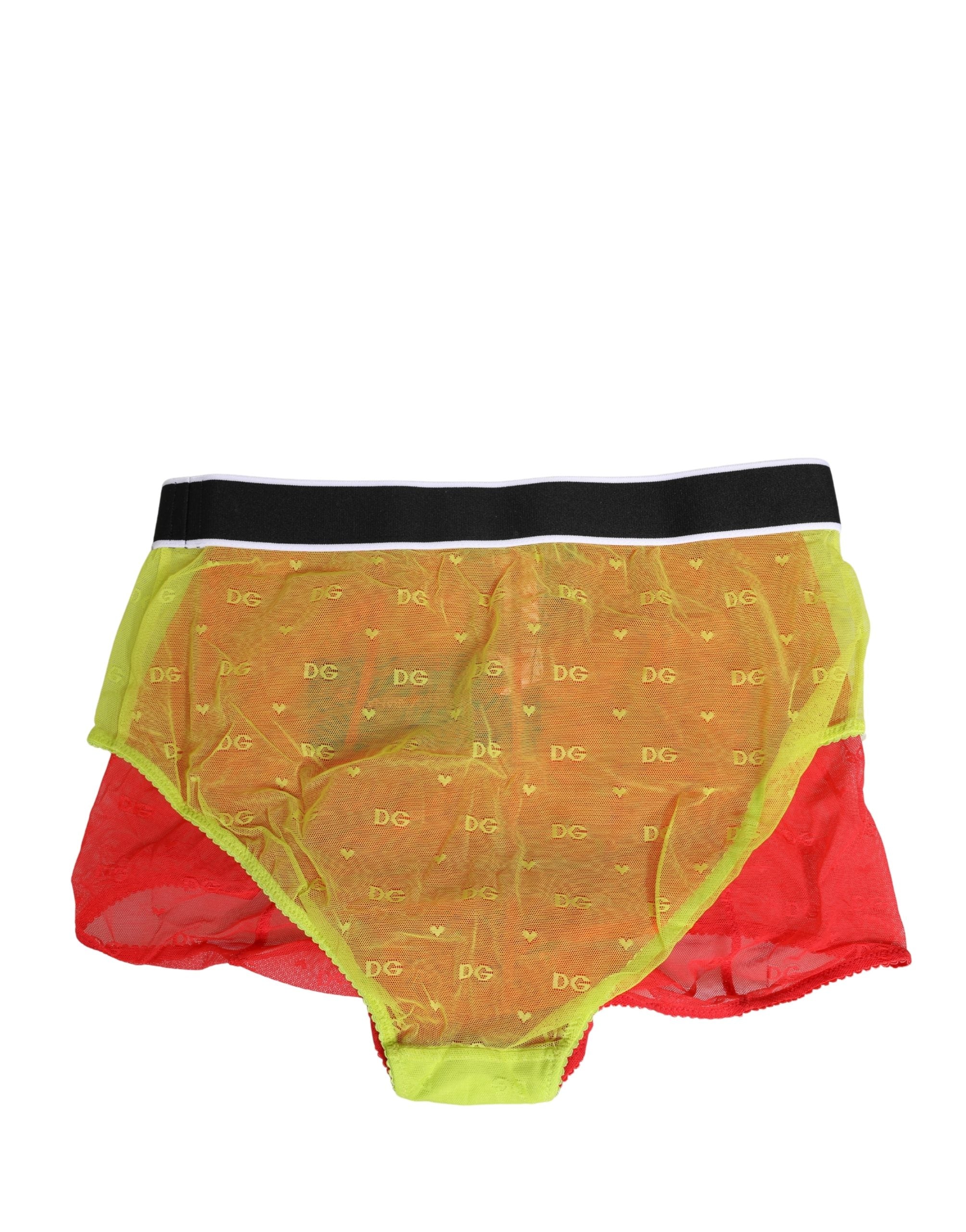 Dolce & Gabbana Red Yellow Tulle Mid Waist Panty Girdle Underwear Dolce & Gabbana