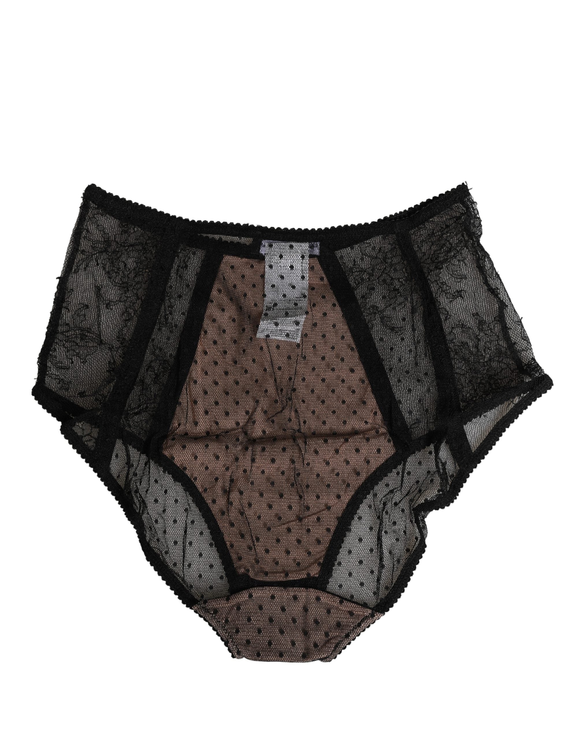 Dolce & Gabbana Black Sheer Polka Dot Lace High Waist Brief Underwear Dolce & Gabbana