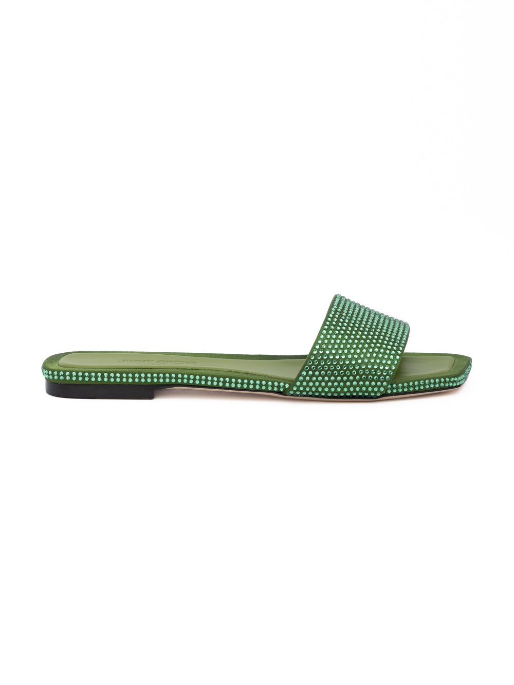 Jimmy Choo Green Satin Crystal Clovis Flat Jimmy Choo
