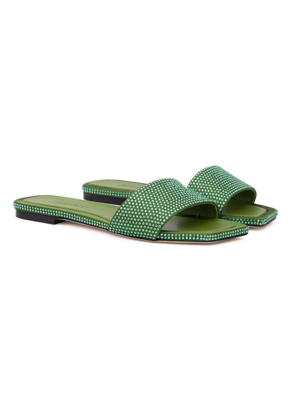 Jimmy Choo Green Satin Crystal Clovis Flat Jimmy Choo