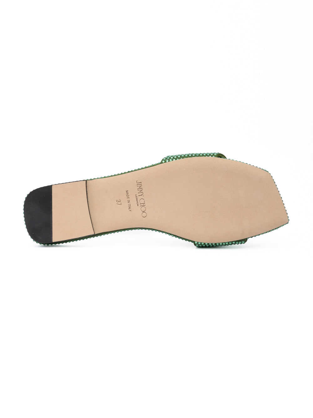 Jimmy Choo Green Satin Crystal Clovis Flat Jimmy Choo