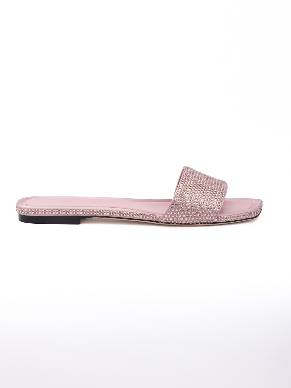 Jimmy Choo Pink Satin Crystal Clovis Flat Jimmy Choo