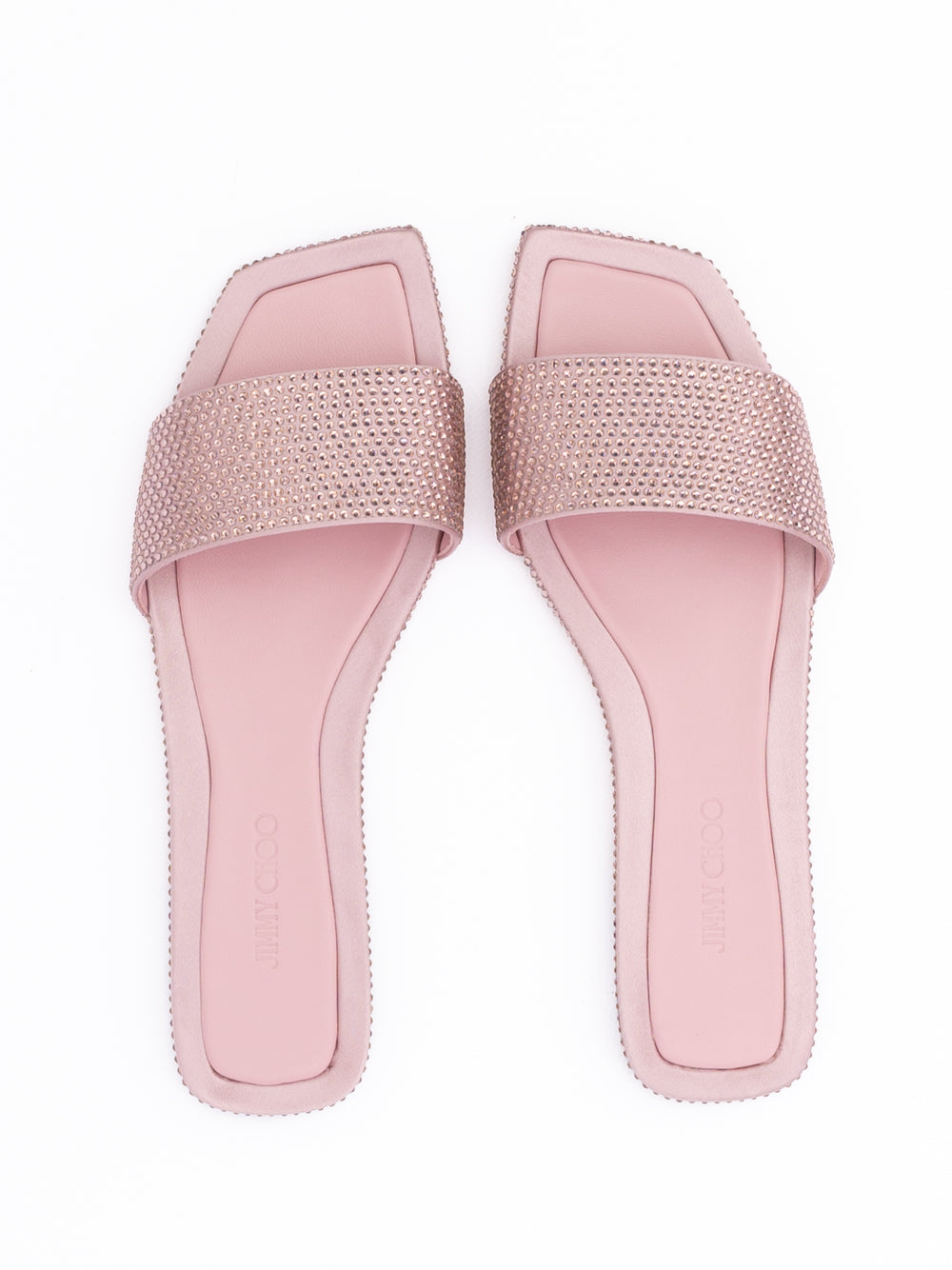 Jimmy Choo Pink Satin Crystal Clovis Flat Jimmy Choo