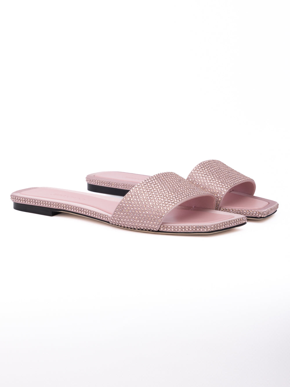 Jimmy Choo Pink Satin Crystal Clovis Flat Jimmy Choo