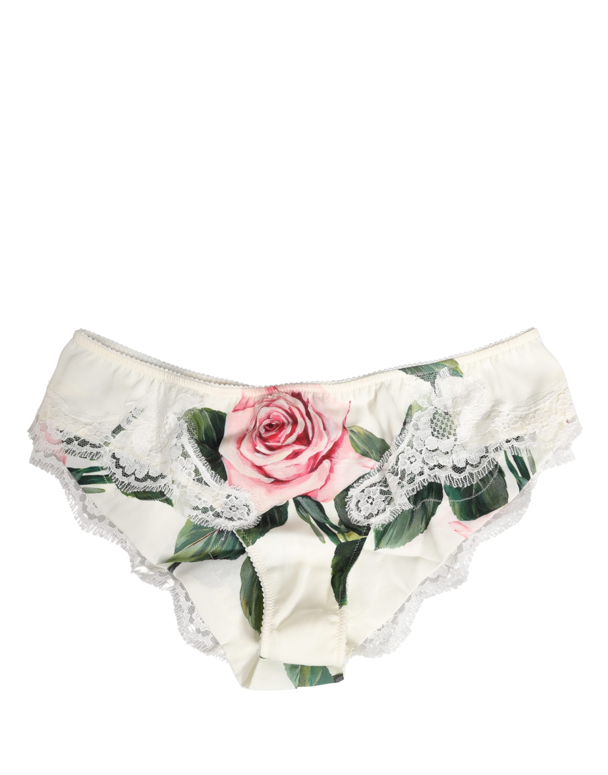 Dolce & Gabbana White Silk Floral Lace Trim Panty Brief Underwear Dolce & Gabbana