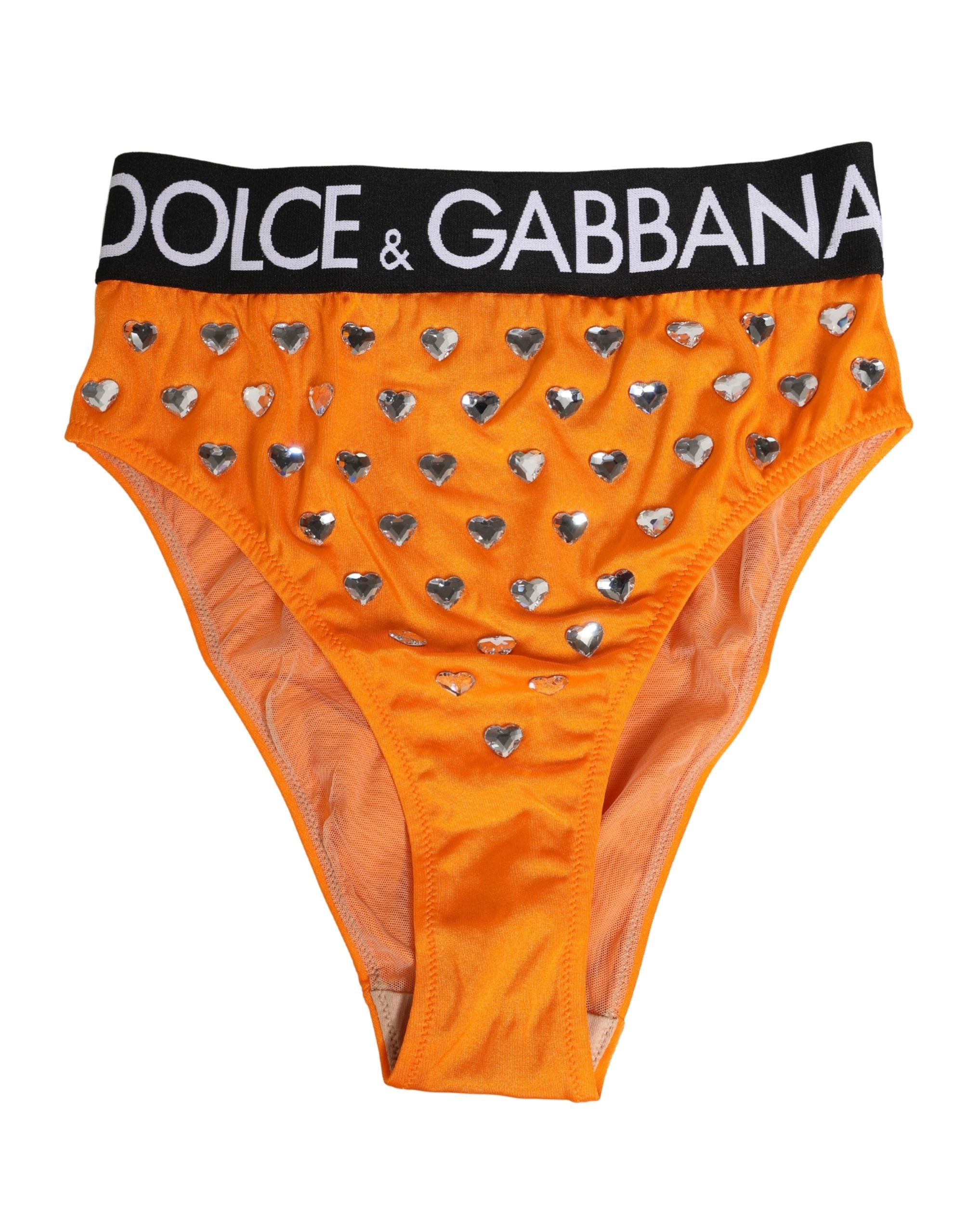 Dolce & Gabbana Orange Crystal High Waist Brief Panty Underwear Dolce & Gabbana