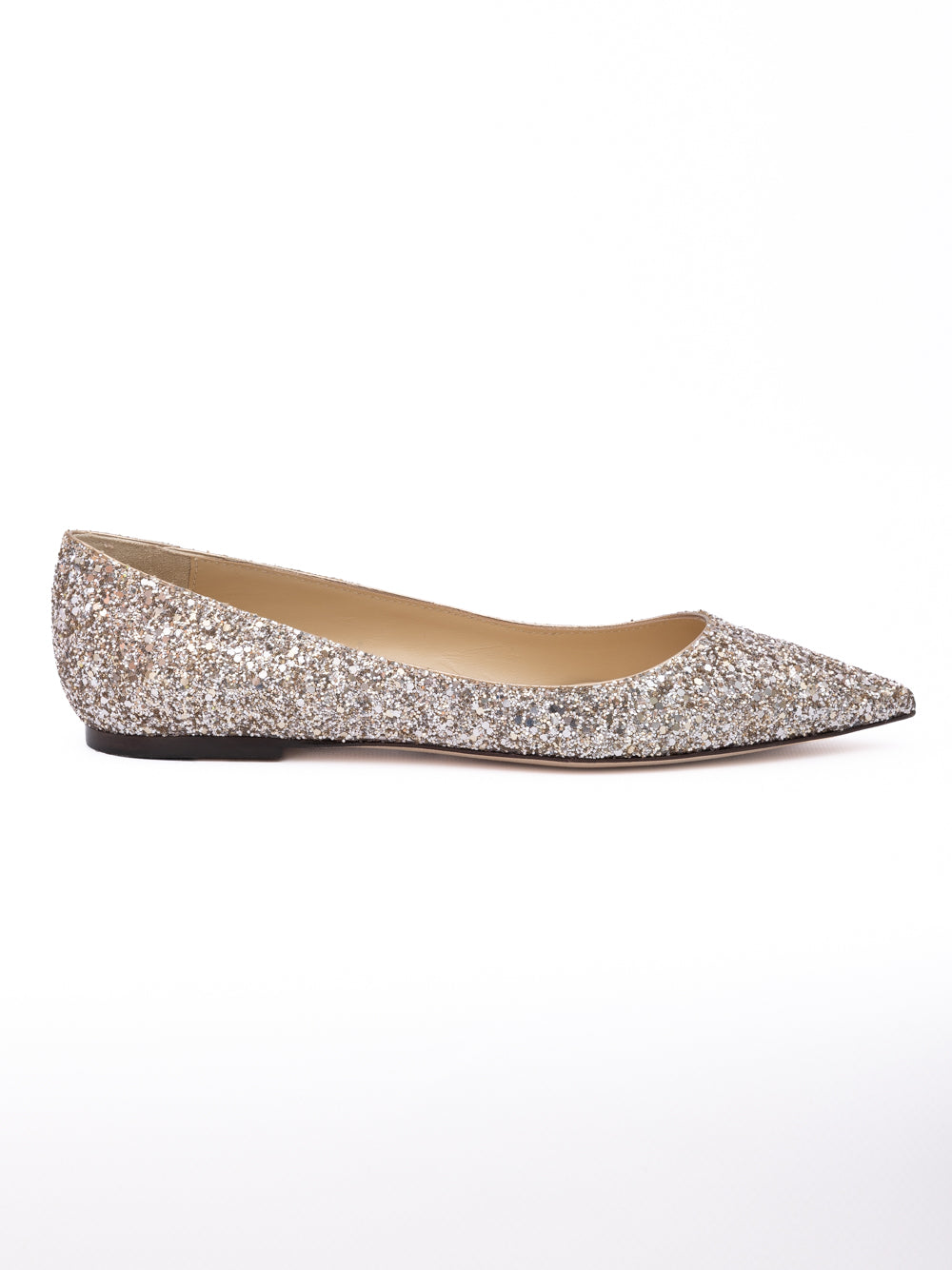 Jimmy Choo Rose Gold Glitter Fabric Alina Ballet Flat Jimmy Choo