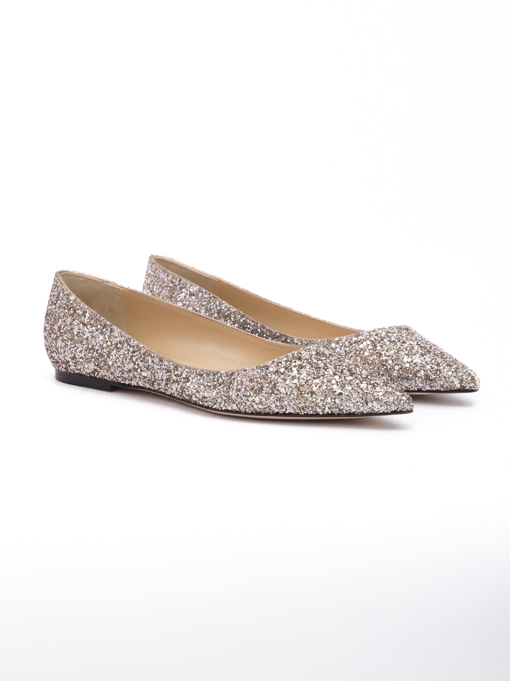 Jimmy Choo Rose Gold Glitter Fabric Alina Ballet Flat Jimmy Choo