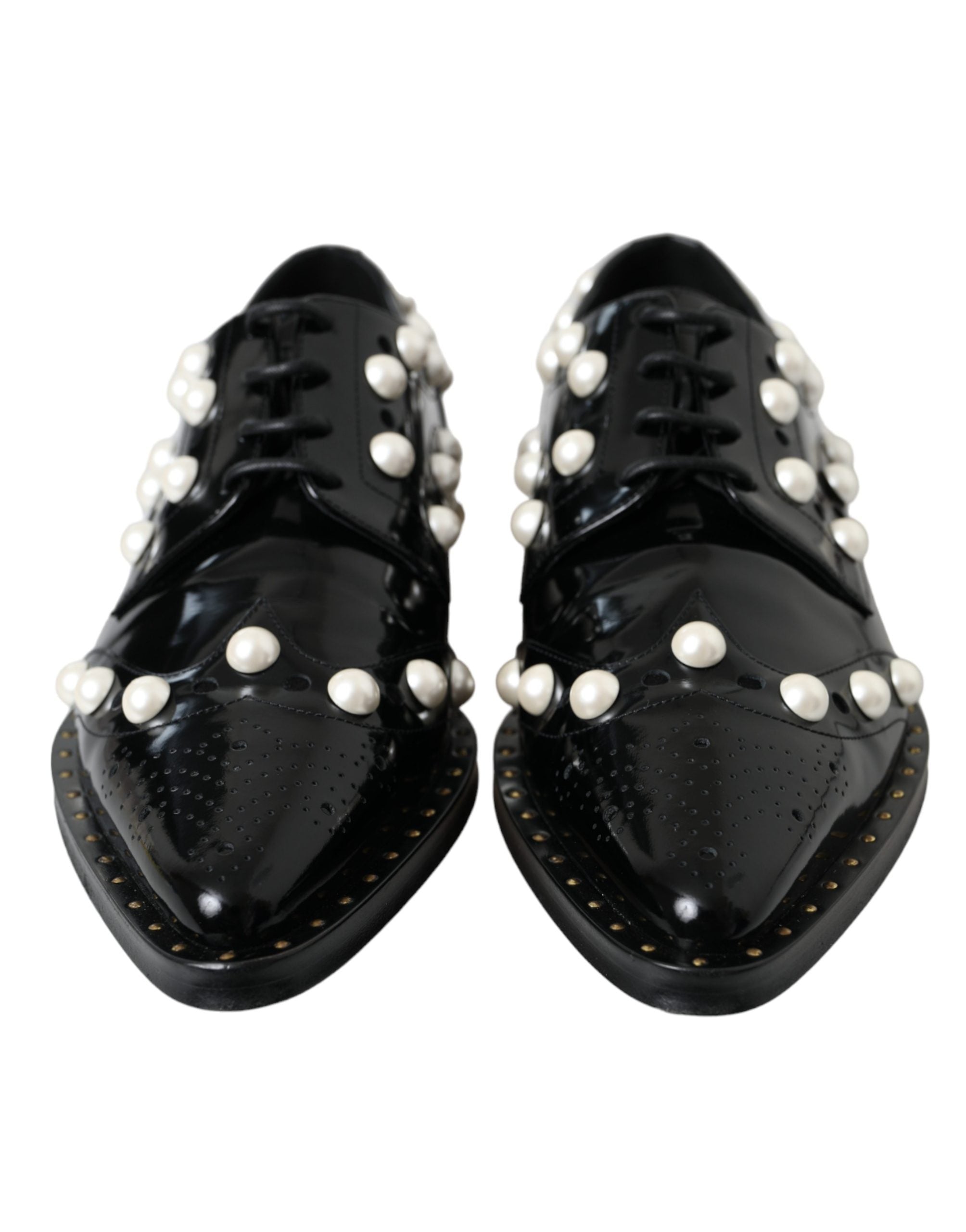 Dolce & Gabbana Black Leather Faux Pearl Dress Brogue Shoes Dolce & Gabbana