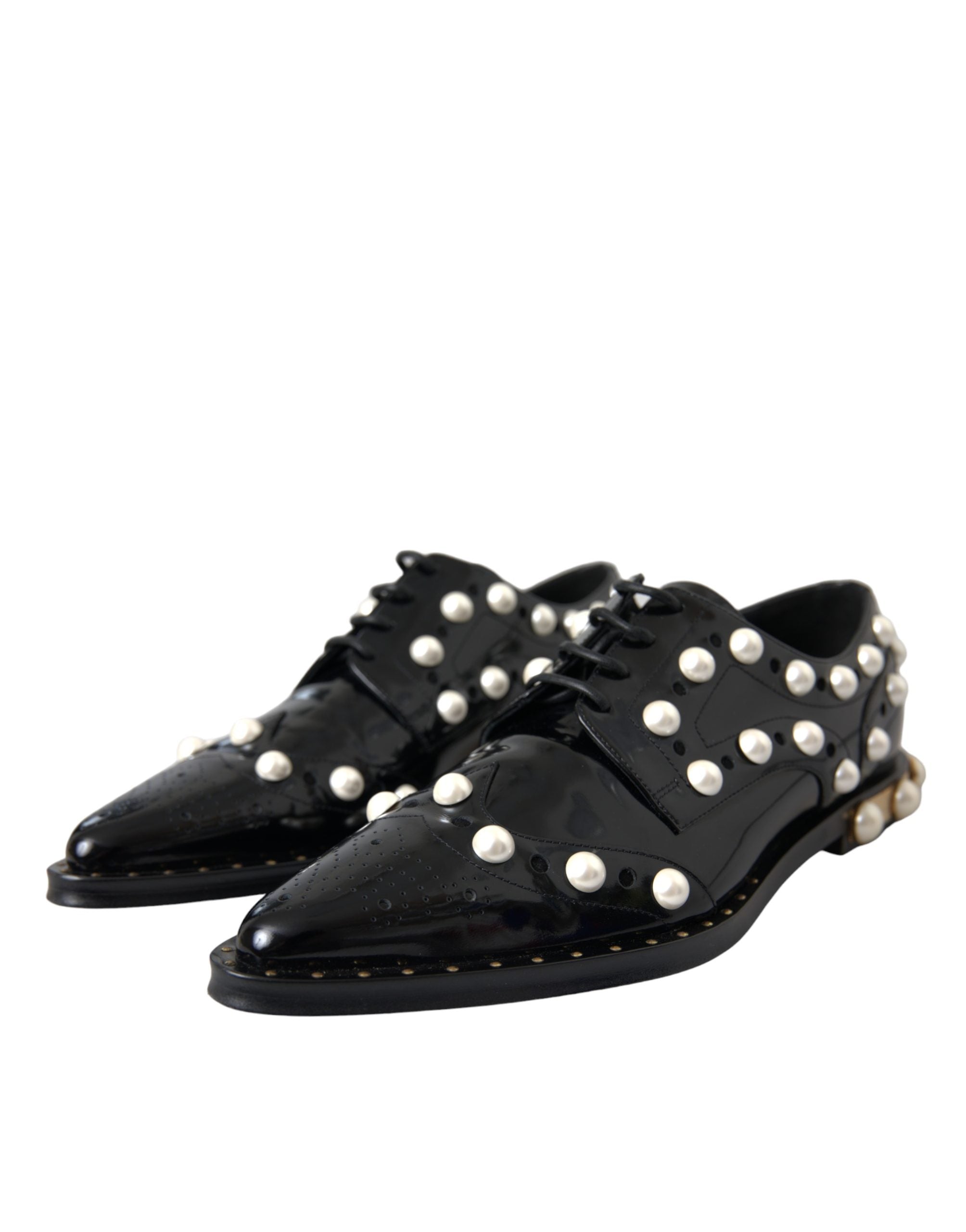 Dolce & Gabbana Black Leather Faux Pearl Dress Brogue Shoes Dolce & Gabbana