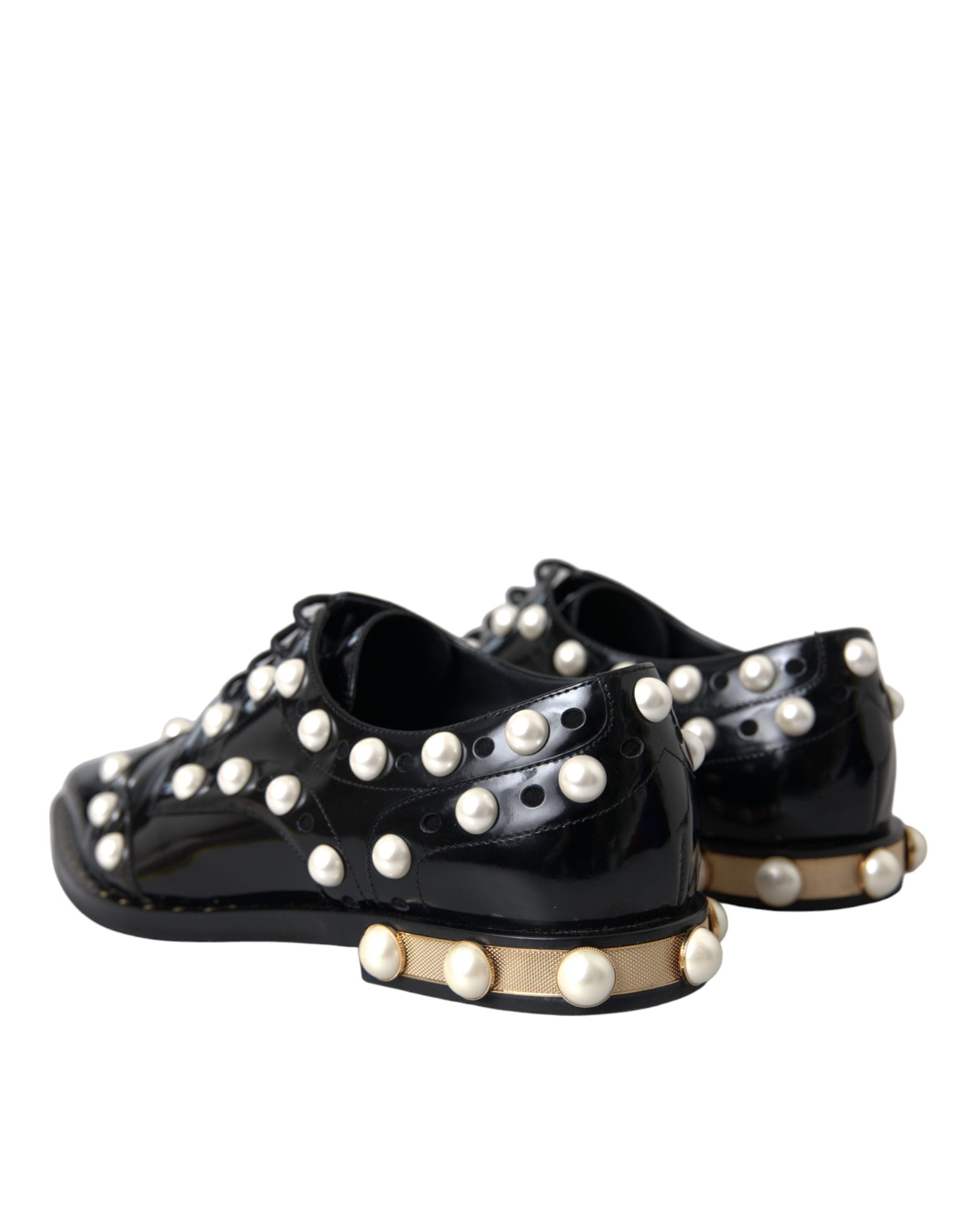 Dolce & Gabbana Black Leather Faux Pearl Dress Brogue Shoes Dolce & Gabbana