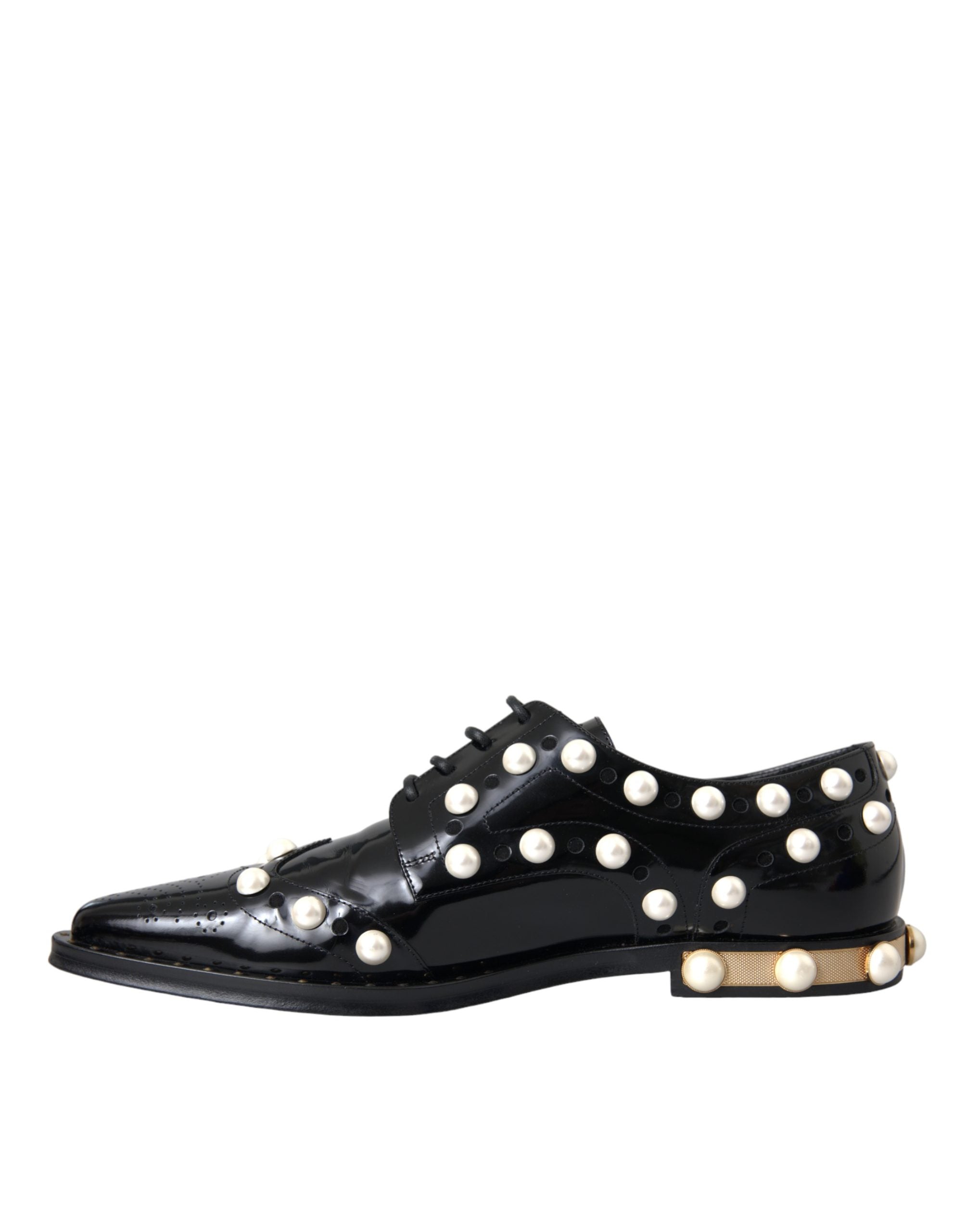 Dolce & Gabbana Black Leather Faux Pearl Dress Brogue Shoes Dolce & Gabbana