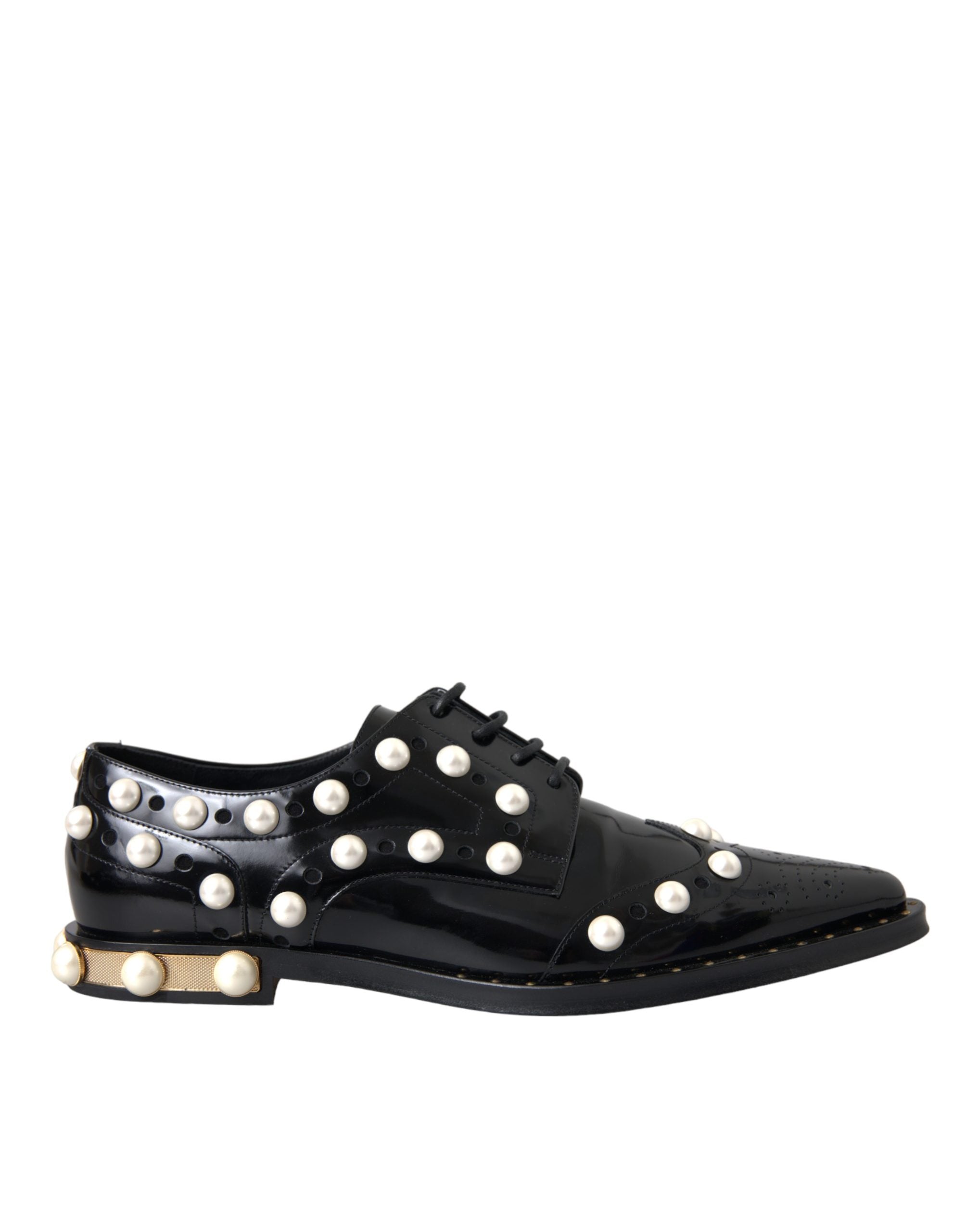 Dolce & Gabbana Black Leather Faux Pearl Dress Brogue Shoes Dolce & Gabbana