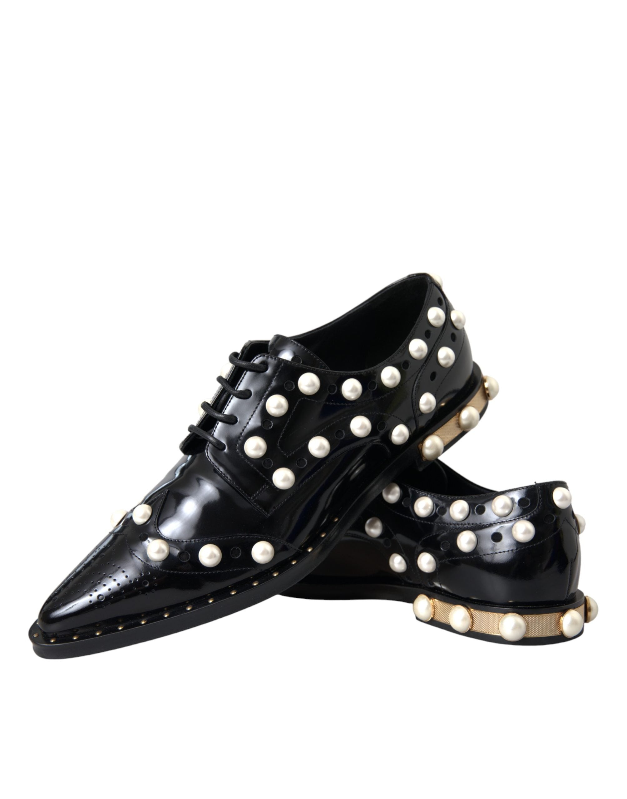 Dolce & Gabbana Black Leather Faux Pearl Dress Brogue Shoes Dolce & Gabbana