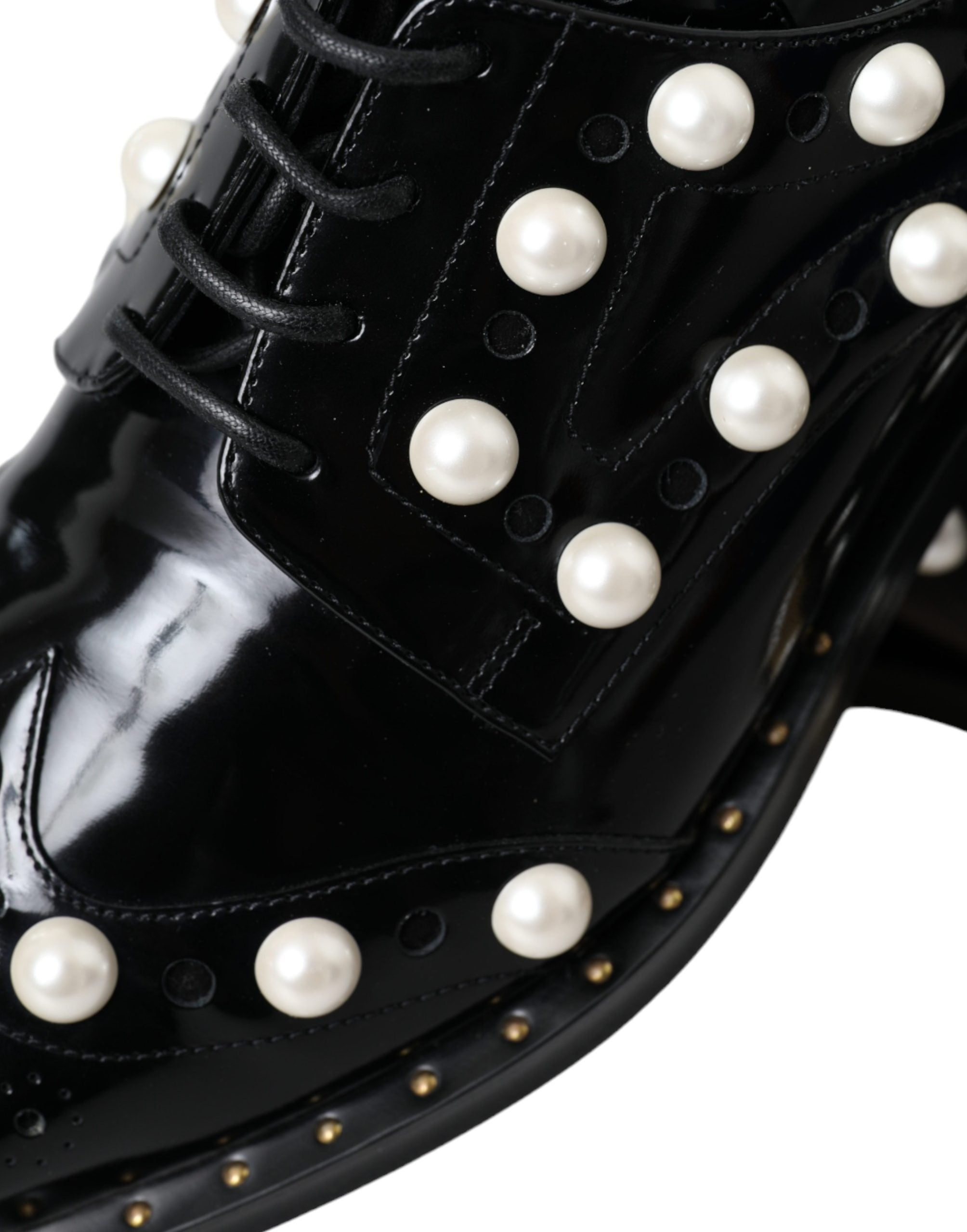 Dolce & Gabbana Black Leather Faux Pearl Dress Brogue Shoes Dolce & Gabbana