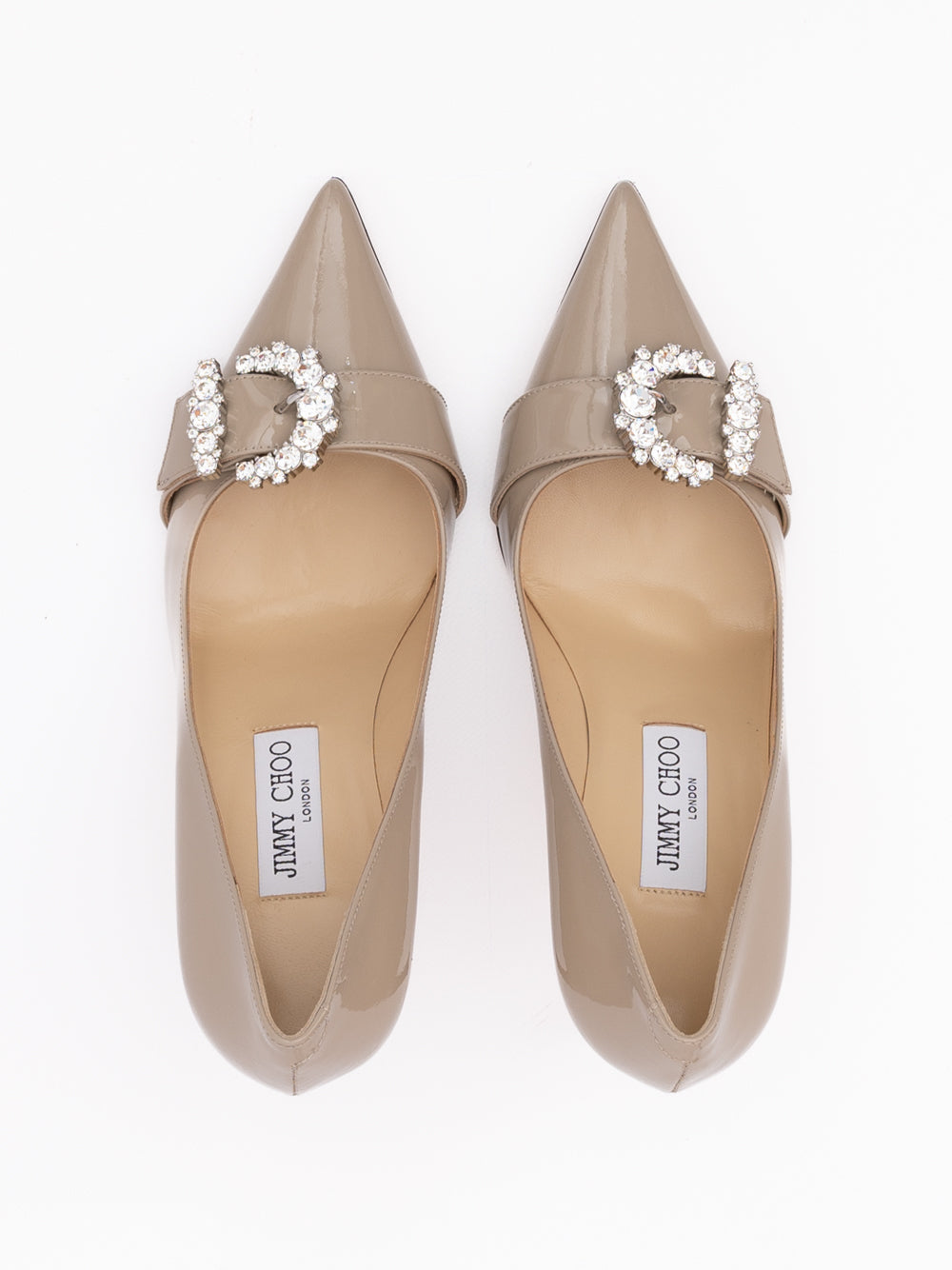 Jimmy Choo Taupe Grey Patent Leather Chery 85 Pumps Jimmy Choo