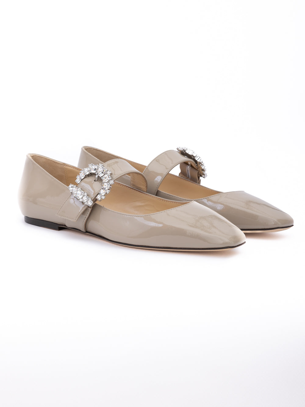 Jimmy Choo Taupe Grey Patent Leather Chery Ballet Flat Jimmy Choo