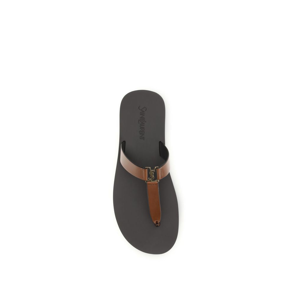 Saint Laurent Brown Calf Leather Bos Taurus Flip-Flop Sandals Saint Laurent