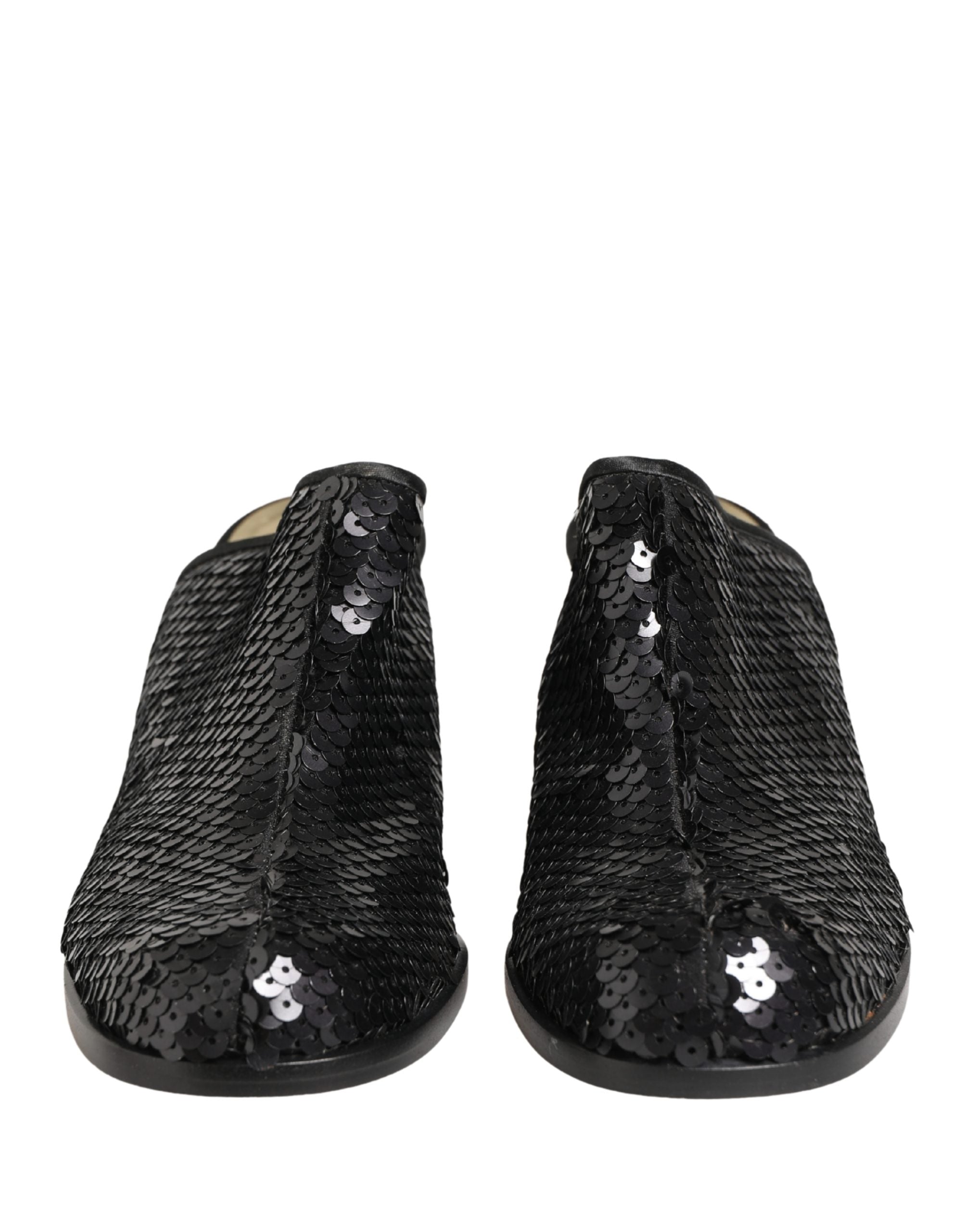 Dolce & Gabbana Black Sequined Mules Shoes Dolce & Gabbana