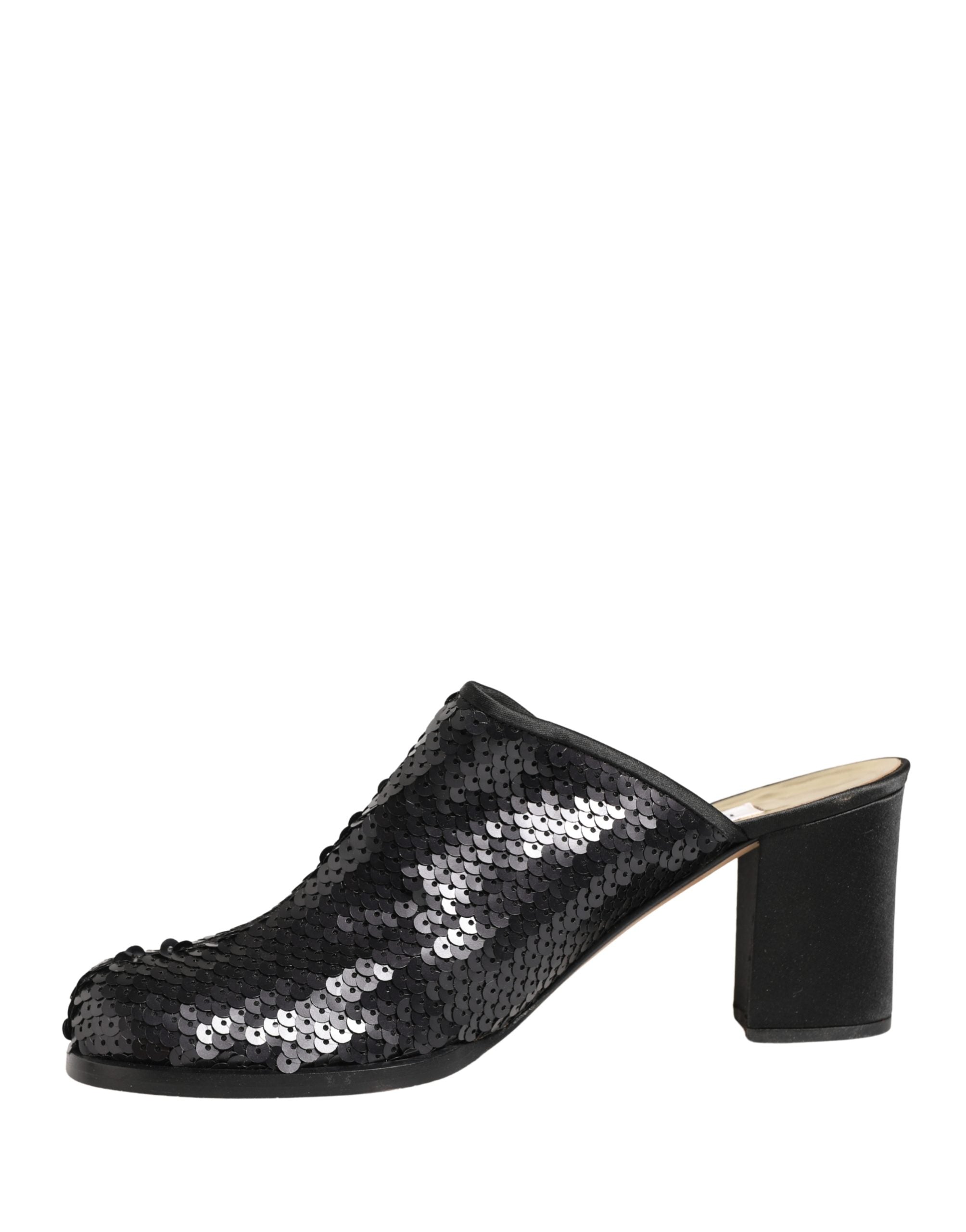 Dolce & Gabbana Black Sequined Mules Shoes Dolce & Gabbana