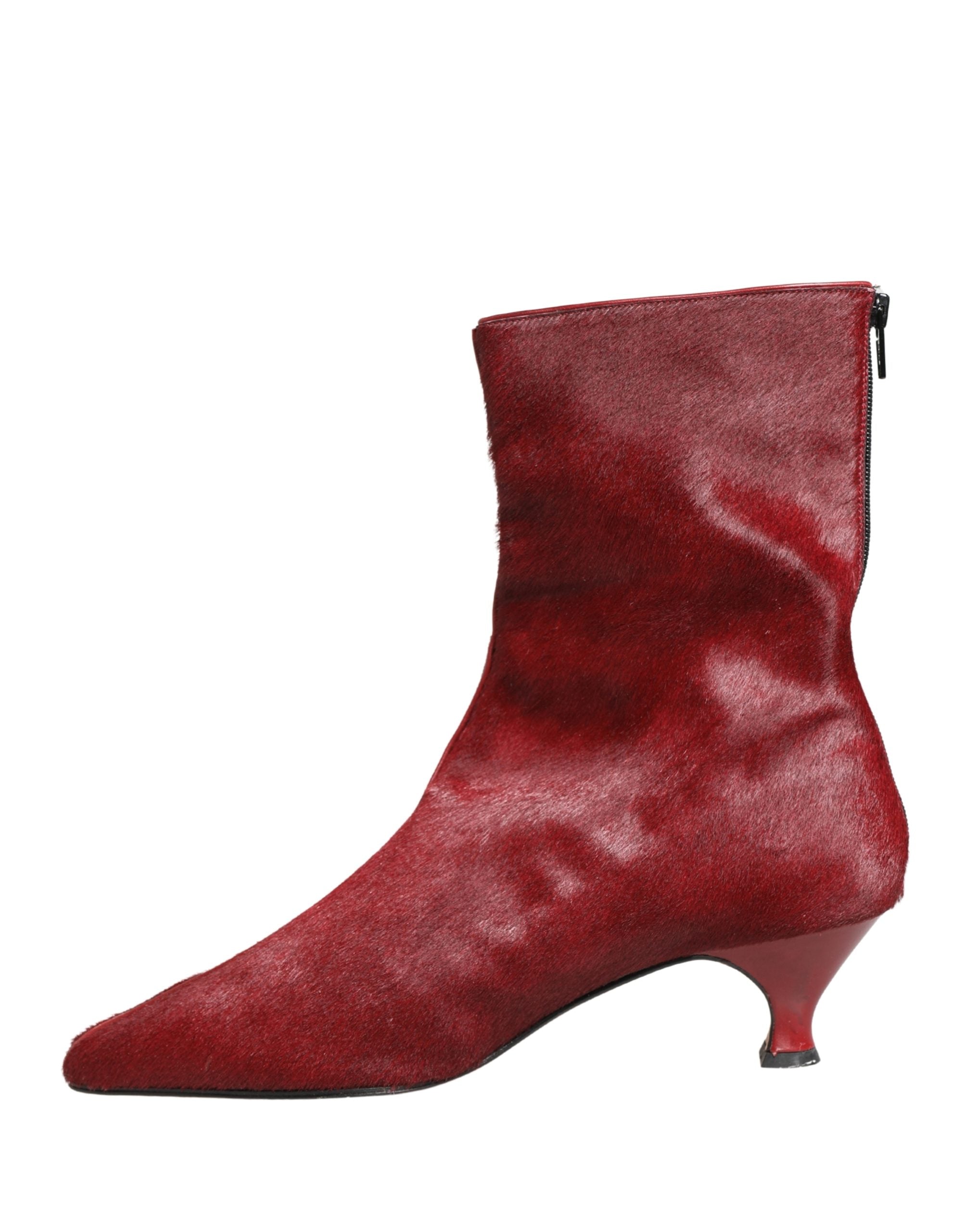 Dolce & Gabbana Burgundy Mid Calf Boots Shoes Dolce & Gabbana