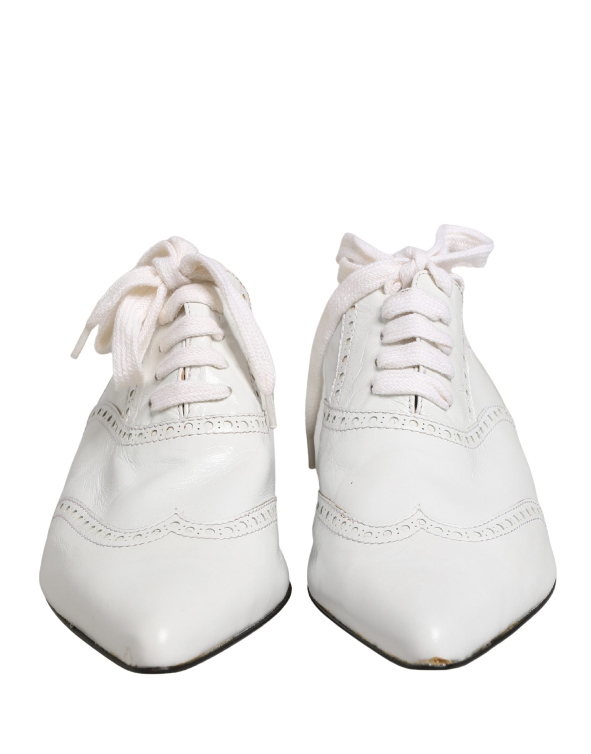 Dolce & Gabbana White Leather Brogue Oxford Lace Up Shoes Dolce & Gabbana