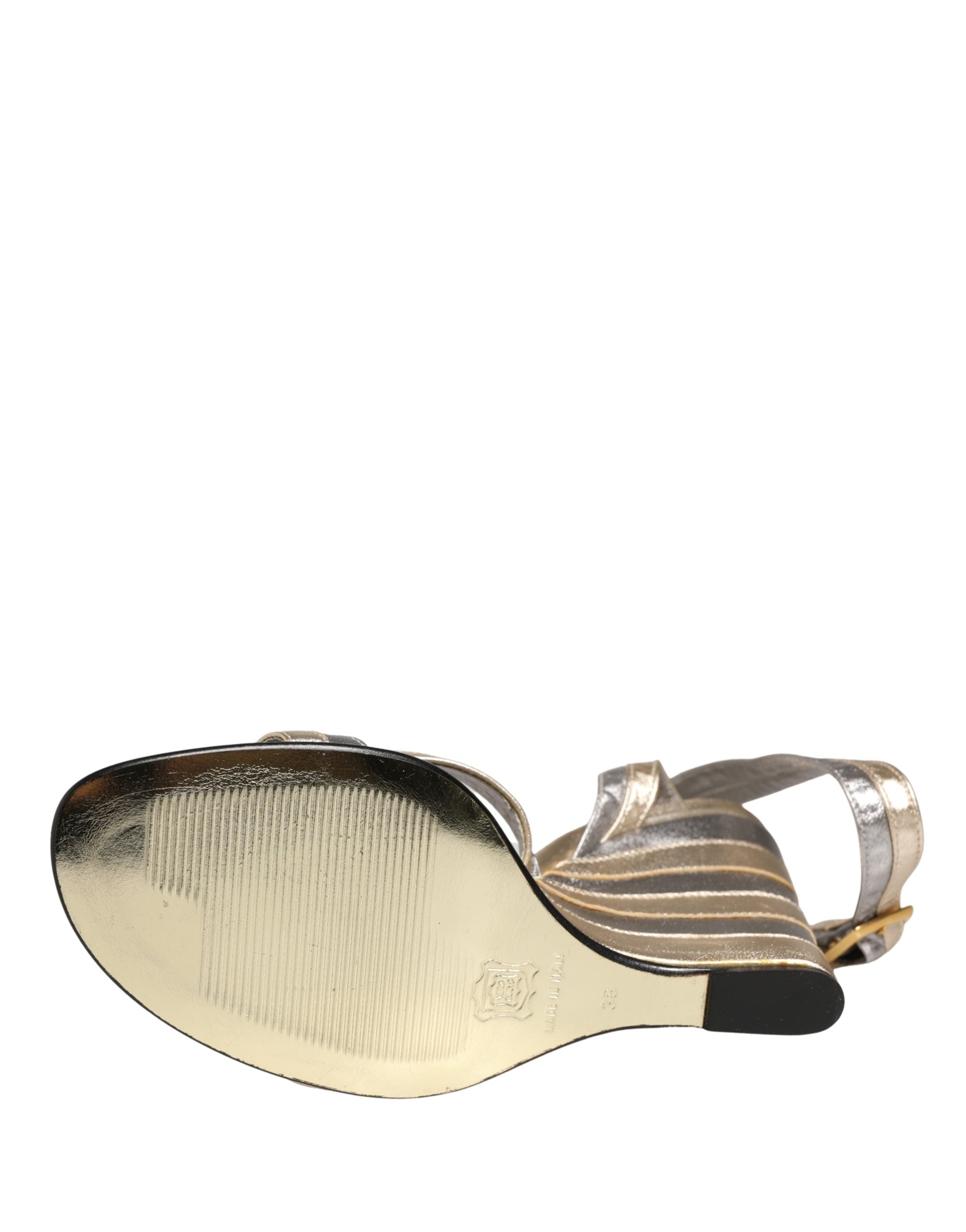 Dolce & Gabbana Gold Silver Leather Wedge Heels Sandals Shoes Dolce & Gabbana