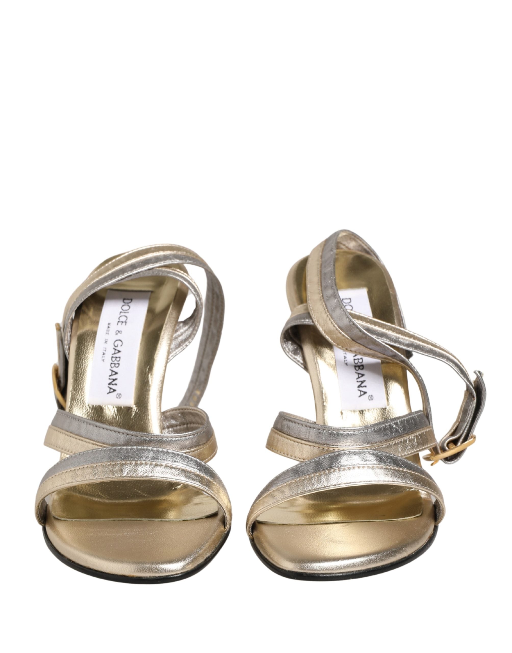 Dolce & Gabbana Gold Silver Leather Wedge Heels Sandals Shoes Dolce & Gabbana