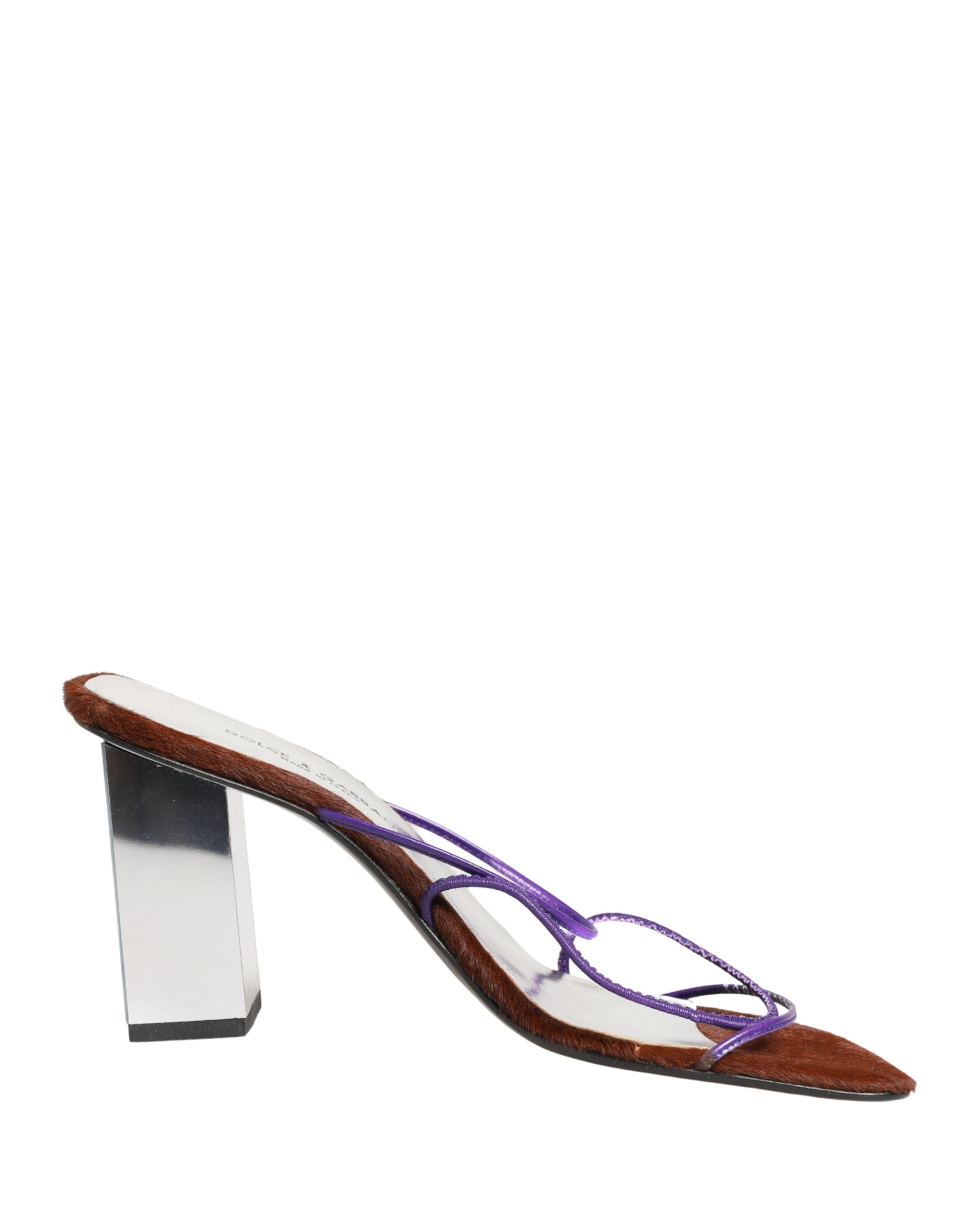 Dolce & Gabbana Silver Block Heels Slip On Sandals Shoes Dolce & Gabbana