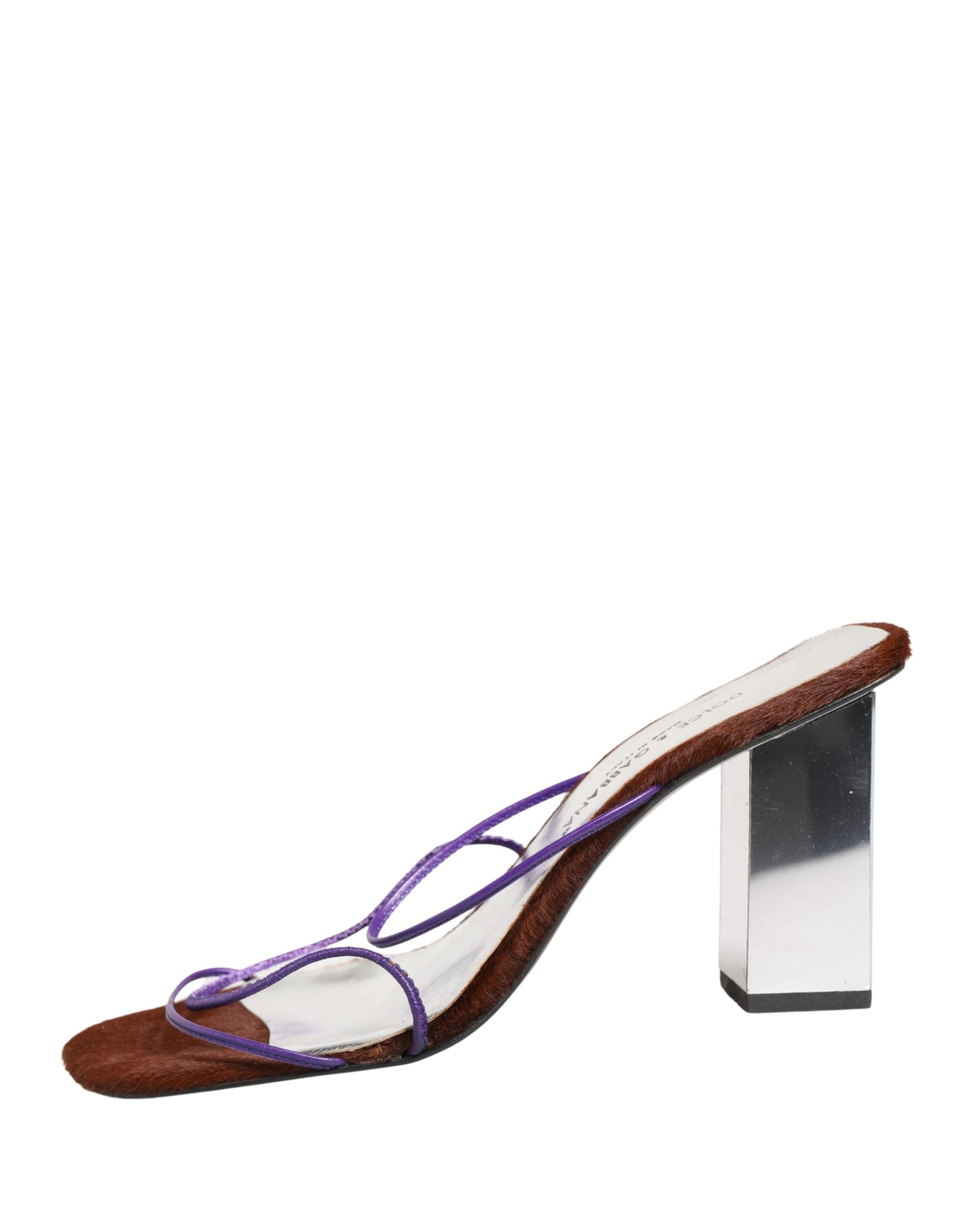 Dolce & Gabbana Silver Block Heels Slip On Sandals Shoes Dolce & Gabbana