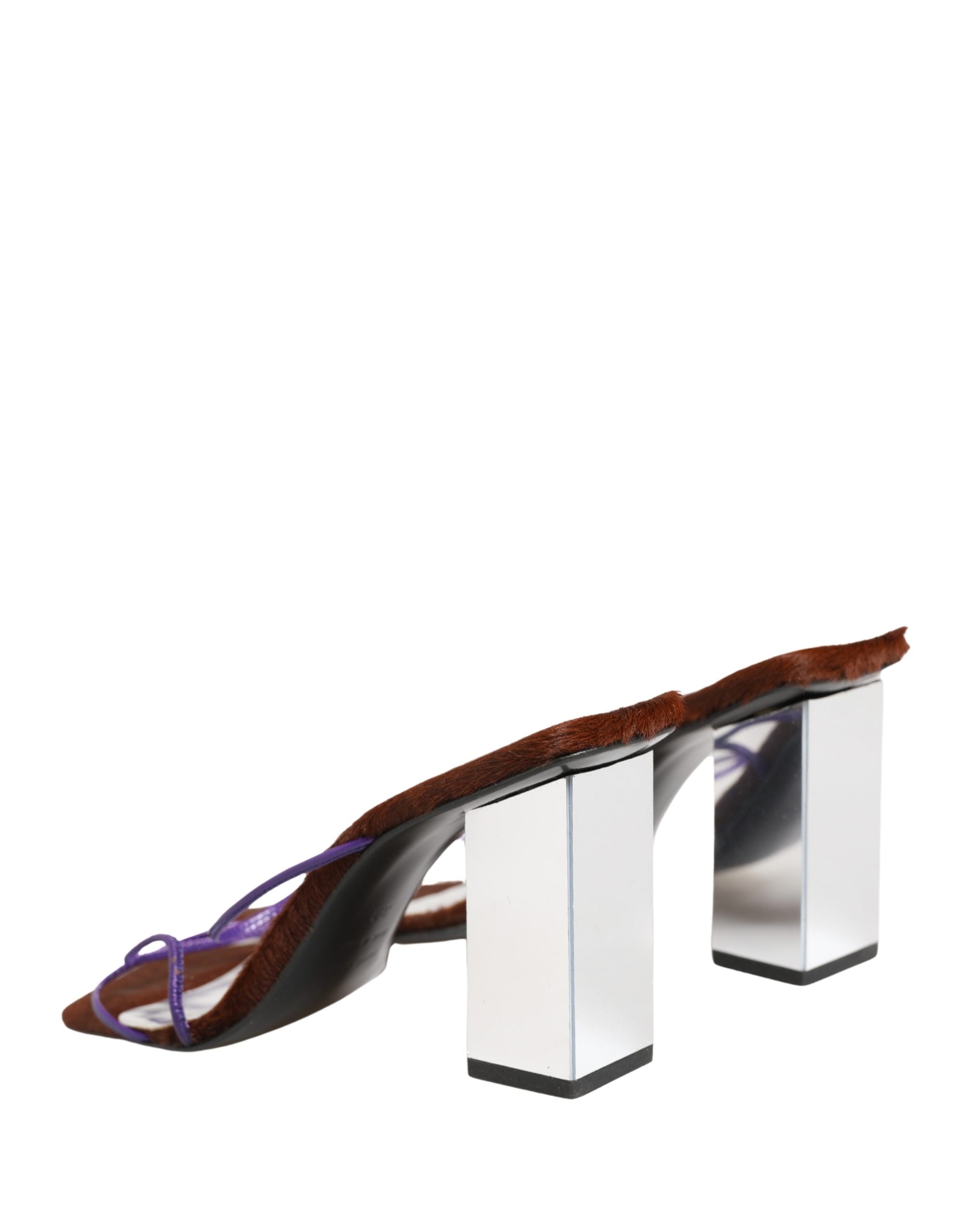 Dolce & Gabbana Silver Block Heels Slip On Sandals Shoes Dolce & Gabbana