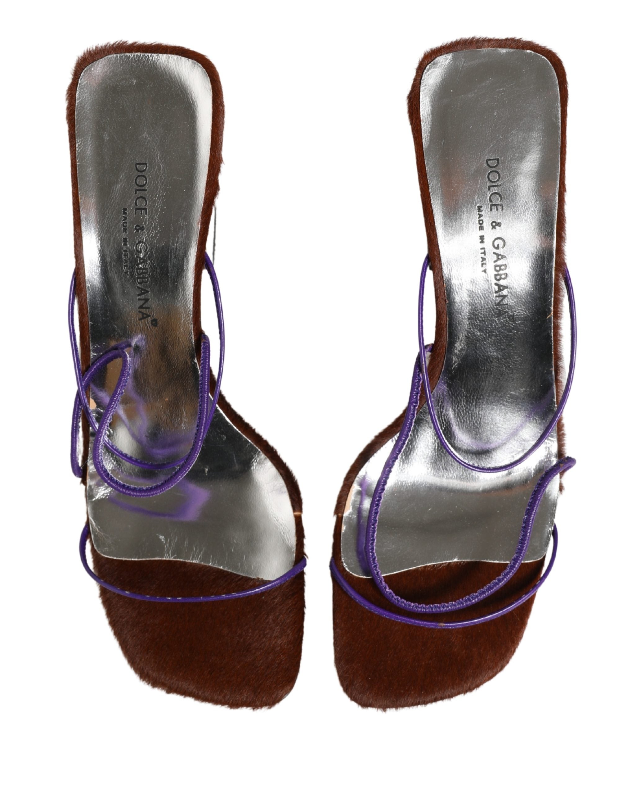 Dolce & Gabbana Silver Block Heels Slip On Sandals Shoes Dolce & Gabbana