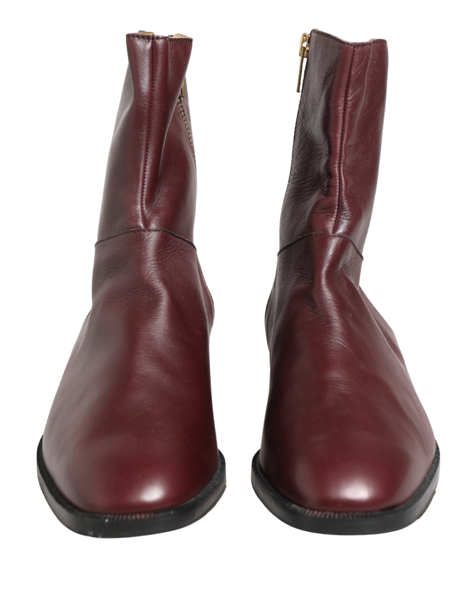 Dolce & Gabbana Maroon Leather Flats Biker Ankle Boots Shoes Dolce & Gabbana